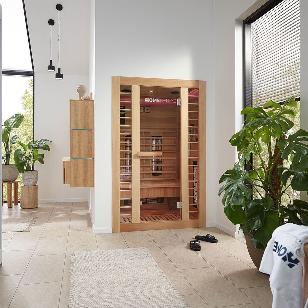 HOME DELUXE Infrarotkabine REDSUN DELUXE M, BxTxH: 120,00 x 105,00 x 190,00 cm, Vollspektrumstrahler und Karbon-Flächenstrahler – Holz: Hemlocktanne