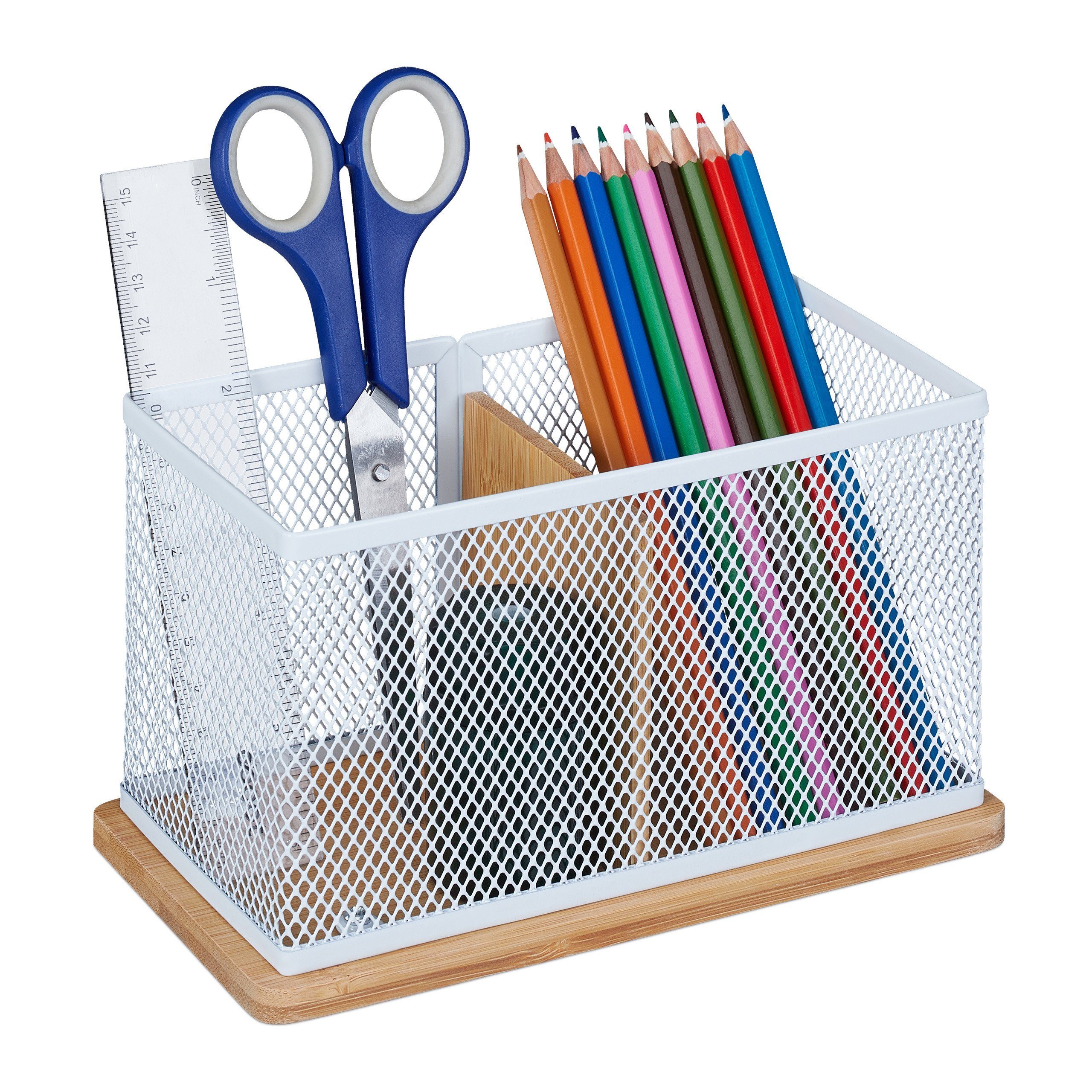 relaxdays Organizer Stiftehalter Bambus & Mesh (1 St)