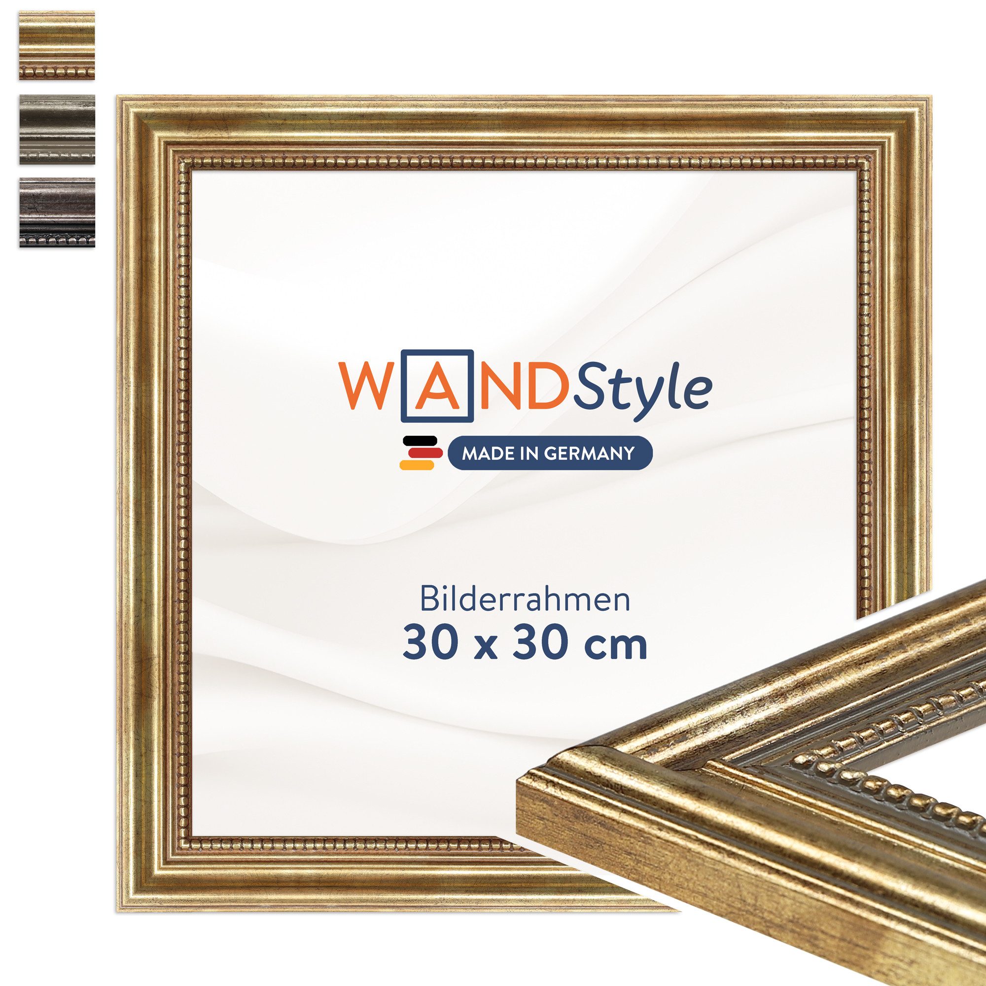 WANDStyle Einzelrahmen H450, Goldener Bilderrahmen 30x30 Holz, Vintage Bilderrahmen Gold 30x30 cm
