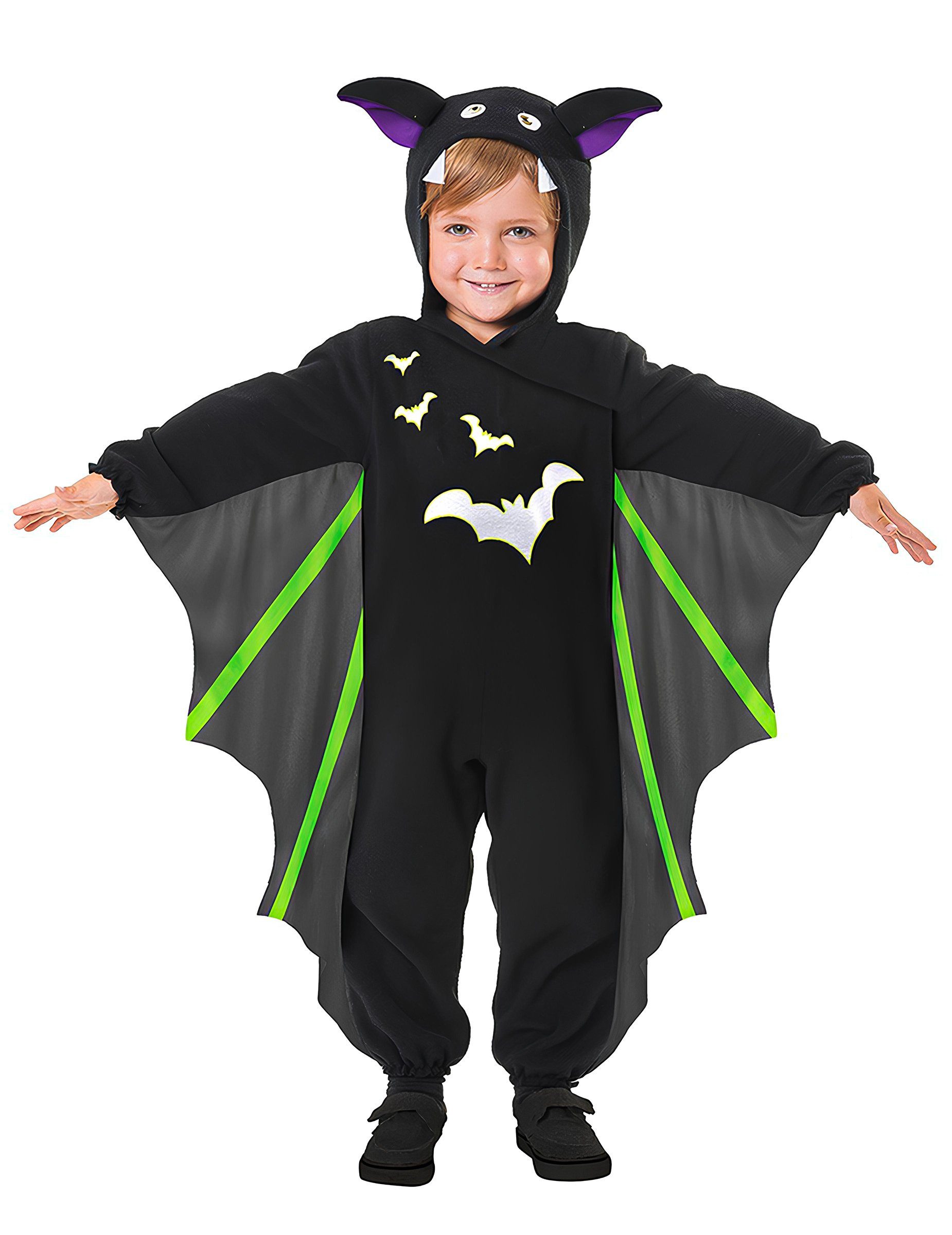 Riethmüller Vampir-Kostüm Fledermaus-Kostüm für Kinder Halloween-Kostüm schwarz-grün-violett