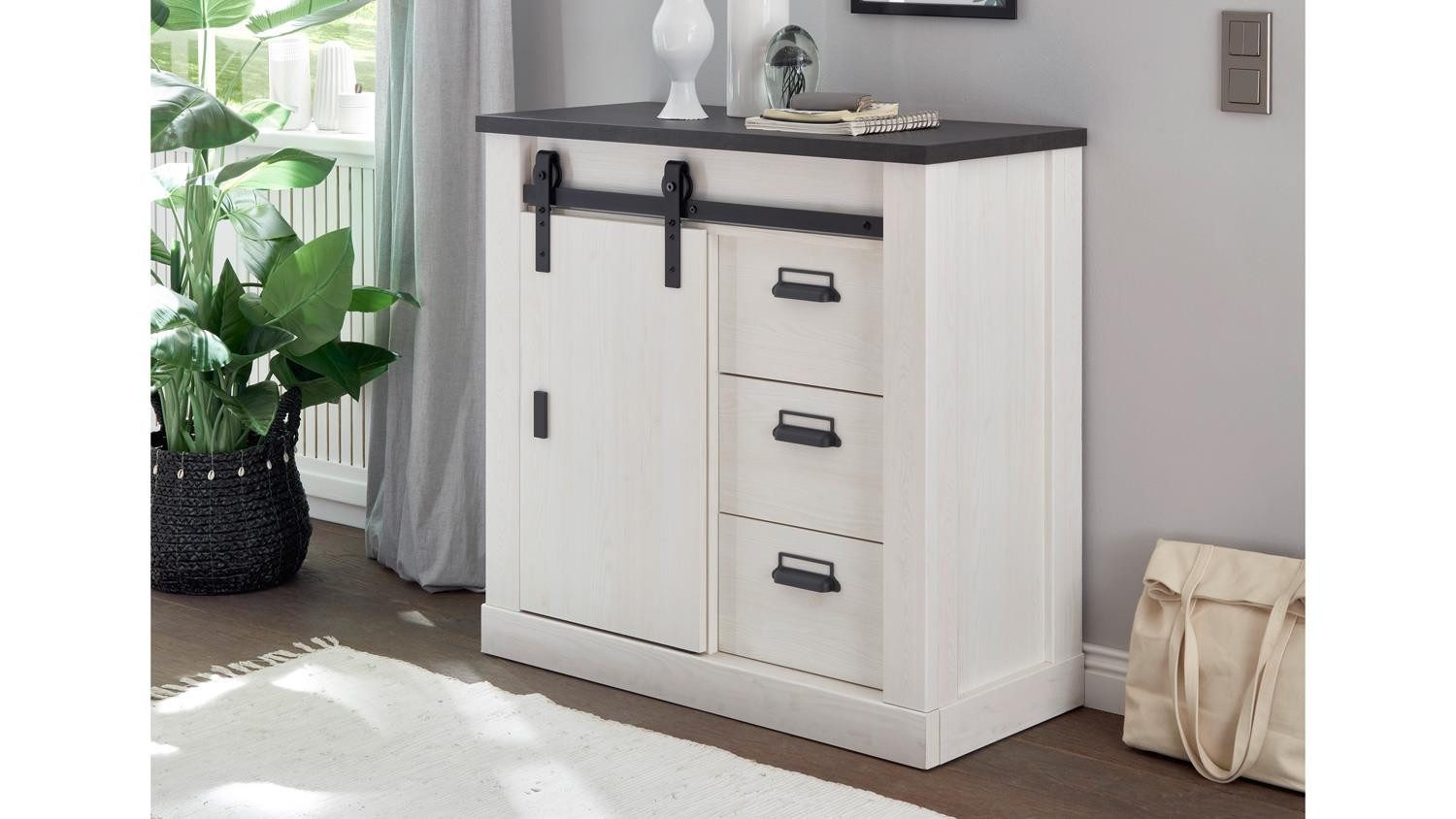 Möbel Akut Kommode Kommode Sherwood 51 Pinie weiß anthrazit mit soft-close 93 cm