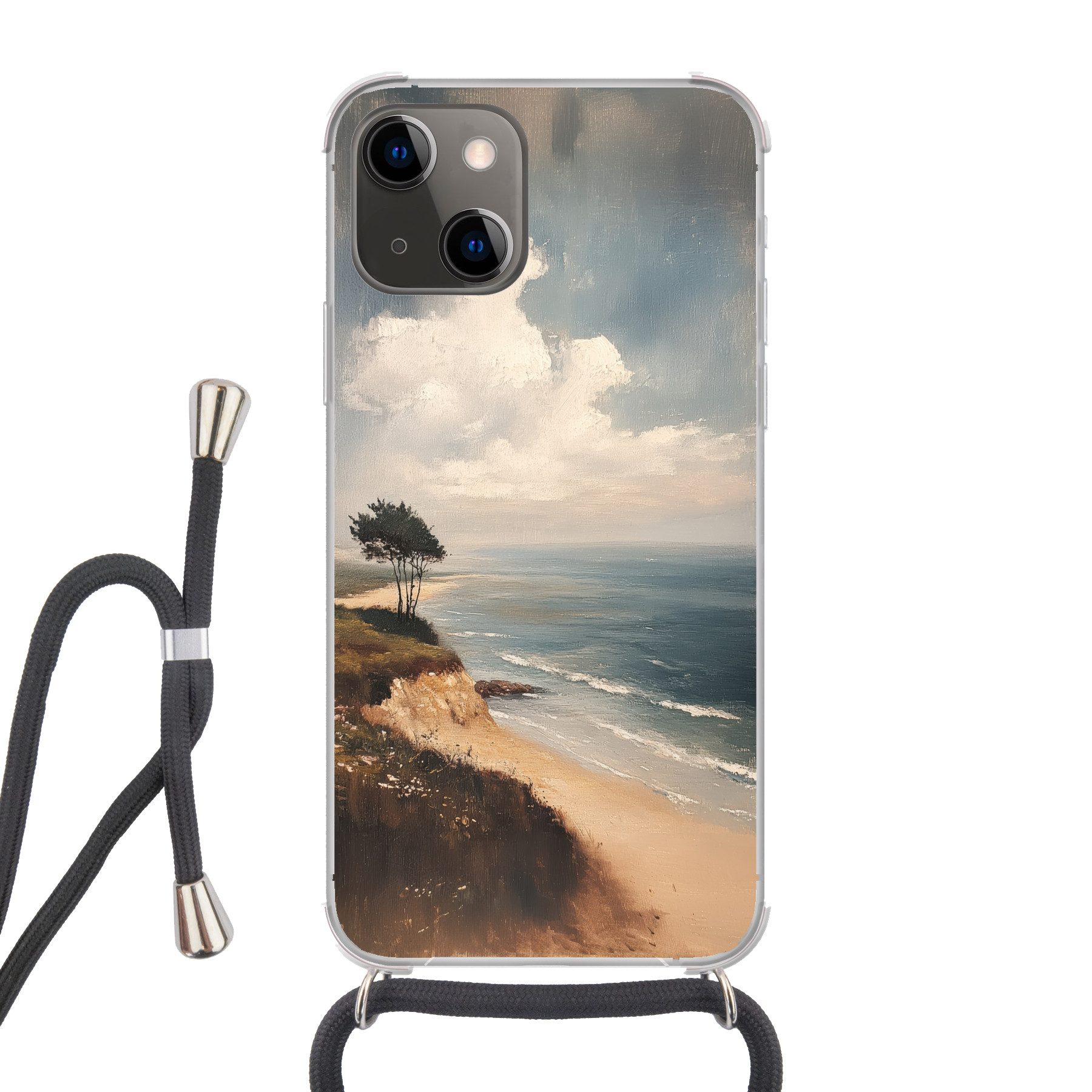 MuchoWow Handyhülle für Apple iPhone 13 Mini Klippe - Meer - Baum, Tragbare Handyhüllen mit Kette zum umhängen, Handykette Handyband