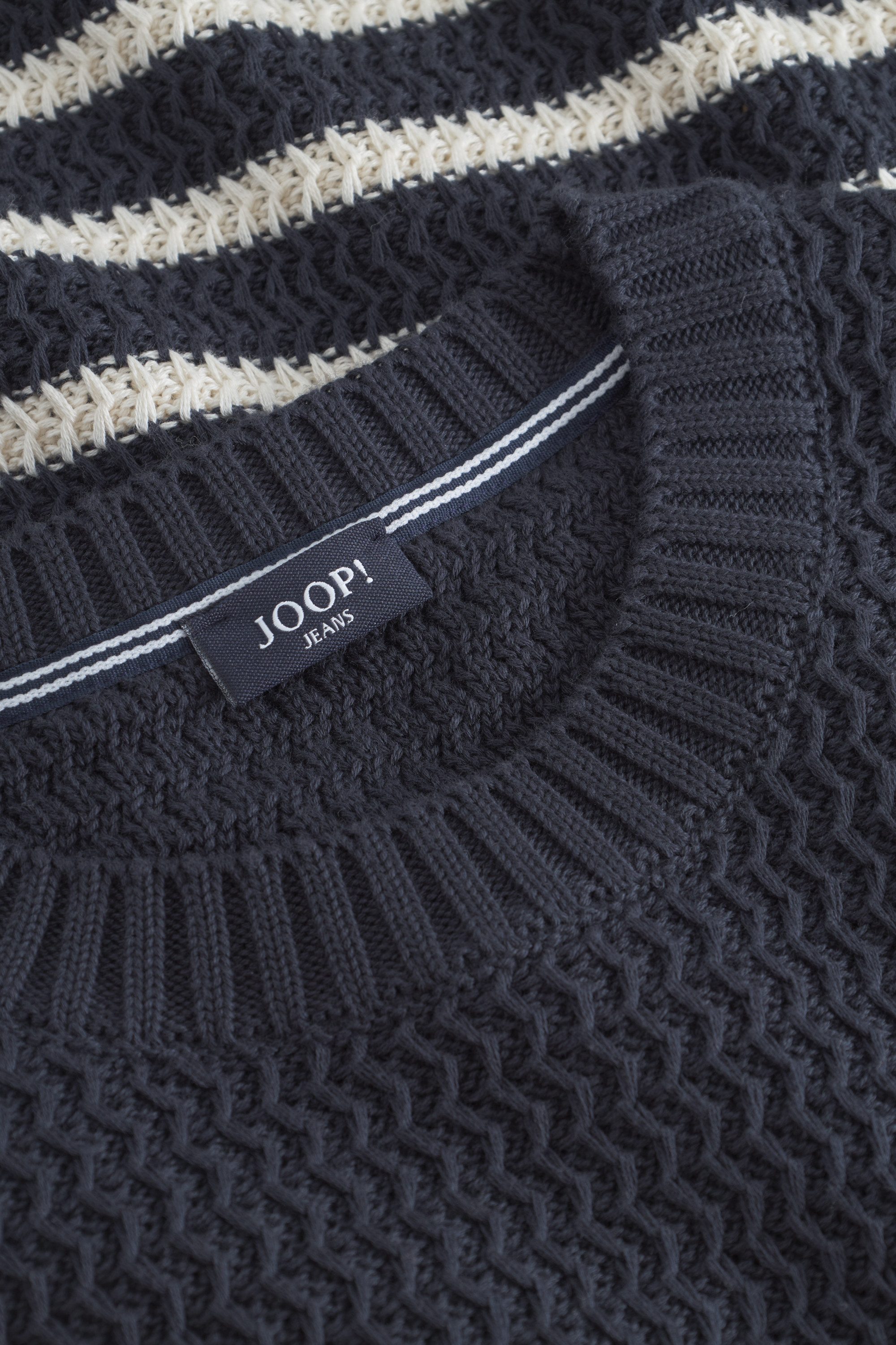 Joop Jeans Rundhalspullover Gerono Strickmuster, Patch günstig online kaufen