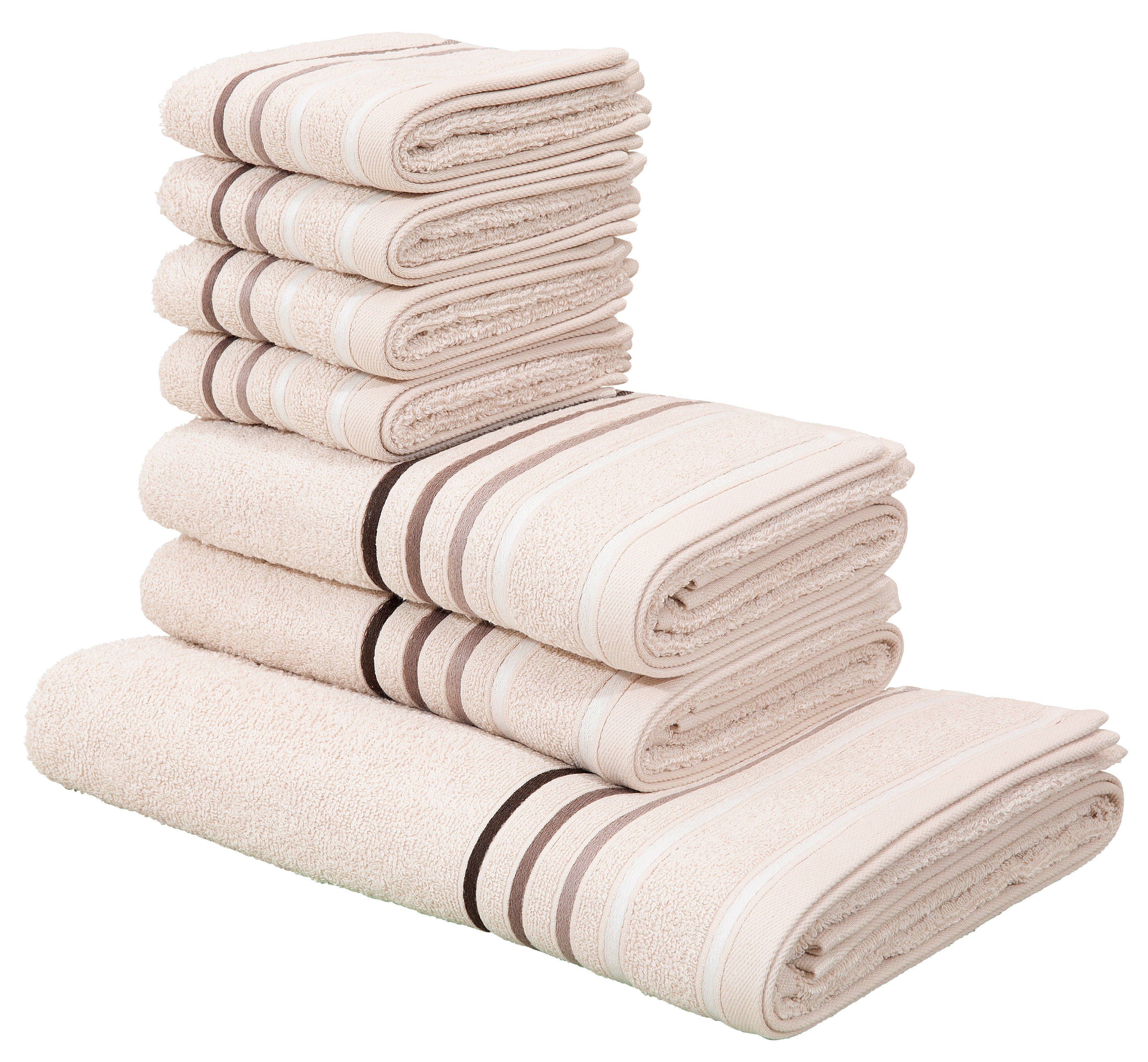 my home Handtuch Set Niki, Walkfrottee (Set, 7-St), Handtuchset mit mehrfarbiger Streifenbordüre, aus 100% Baumwolle