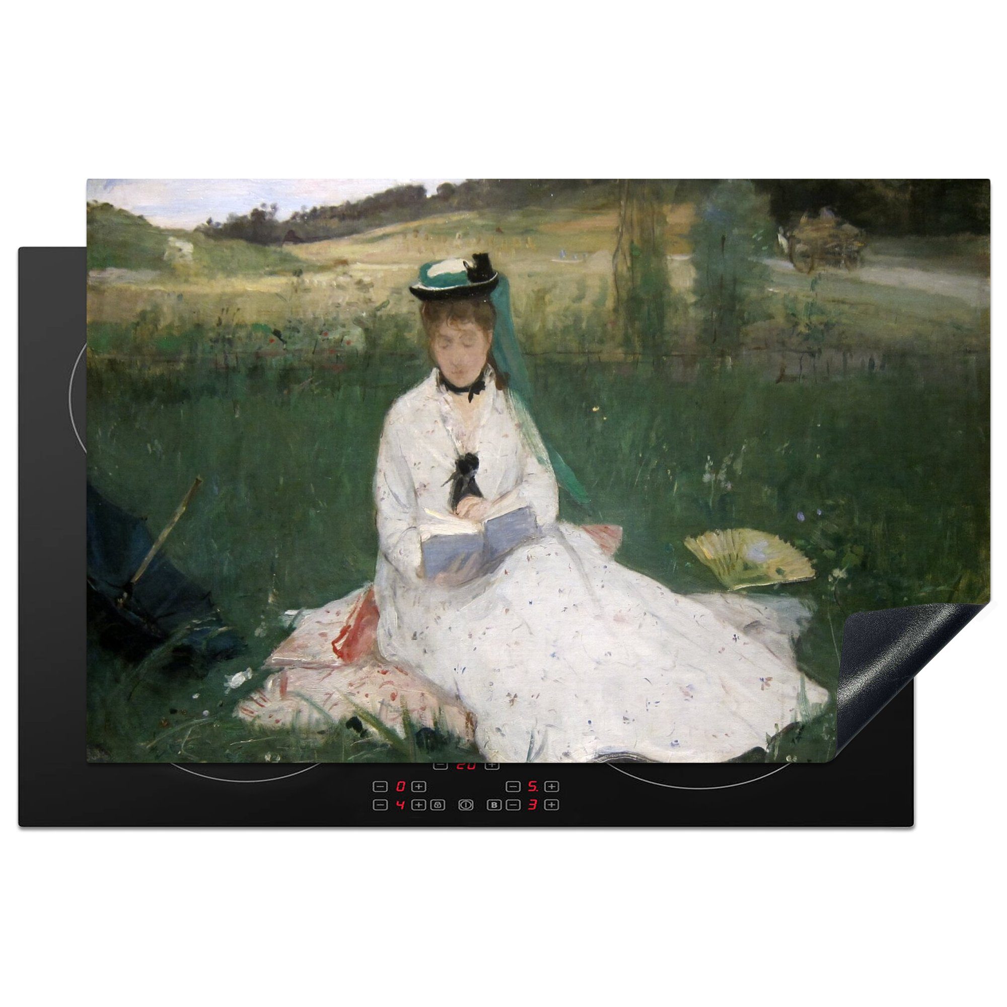 MuchoWow Herdblende-/Abdeckplatte Lesen - Gemälde von Berthe Morisot, Vinyl, (1 tlg), 81x52 cm, Induktionskochfeld Schutz für die küche, Ceranfeldabdeckung