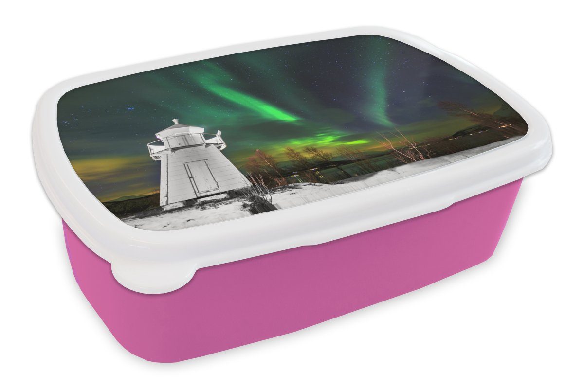 Leuchtturm rosa (2-tlg), Lunchbox Brotbox Nordlichter Norwegen, Kunststoff Snackbox, - MuchoWow - Kinder, Kunststoff, Mädchen, Brotdose für Erwachsene,