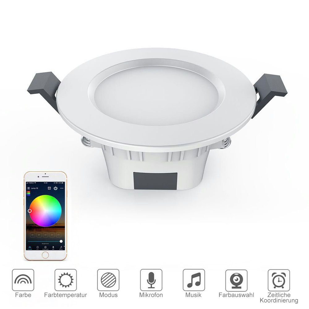 Rosnek LED Einbaustrahler LED Downlight,Smart,5W,RGB,Bluetooth APP, günstig online kaufen