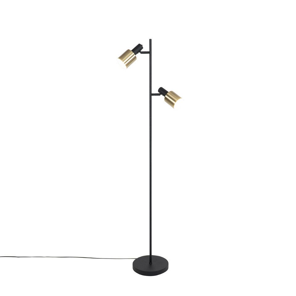 Qazqa Stehlampe Stijn, Dimmbar, LED wechselbar, Extra-Warmweiß, QAZQA Stehlampe, e27, Messing, Stahl, Modern