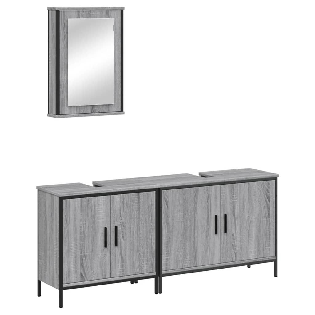 vidaXL Badezimmer-Set 3-tlg. Badmöbel-Set Grau Sonoma Holzwerkstoff, (1-St)
