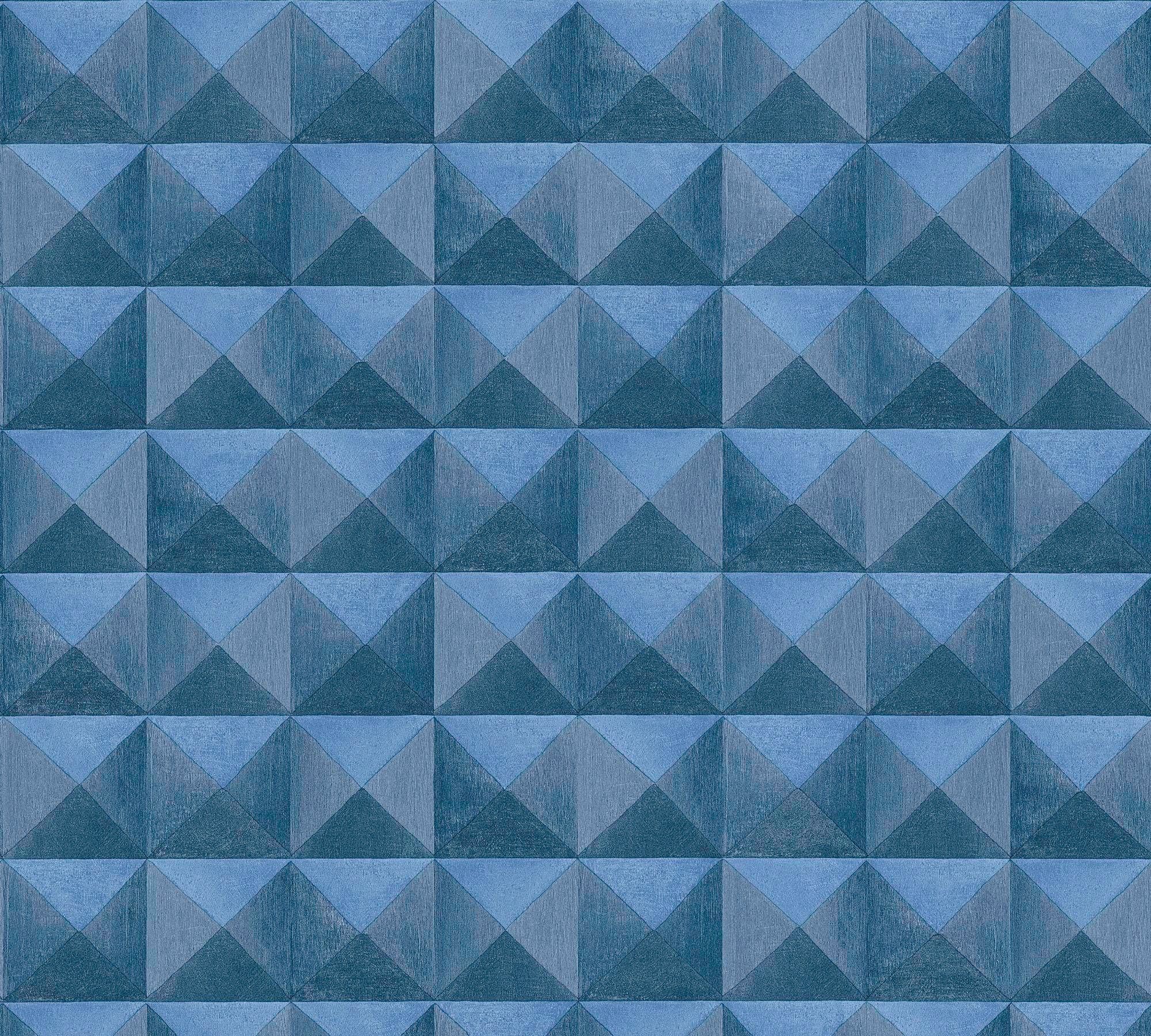 living walls Vliestapete Authentic Walls 3D Optik, glatt, Ton-in-Ton, geometrisch, gestreift, matt, (1 St), GrafikTapete Geometrisch dunkelblau