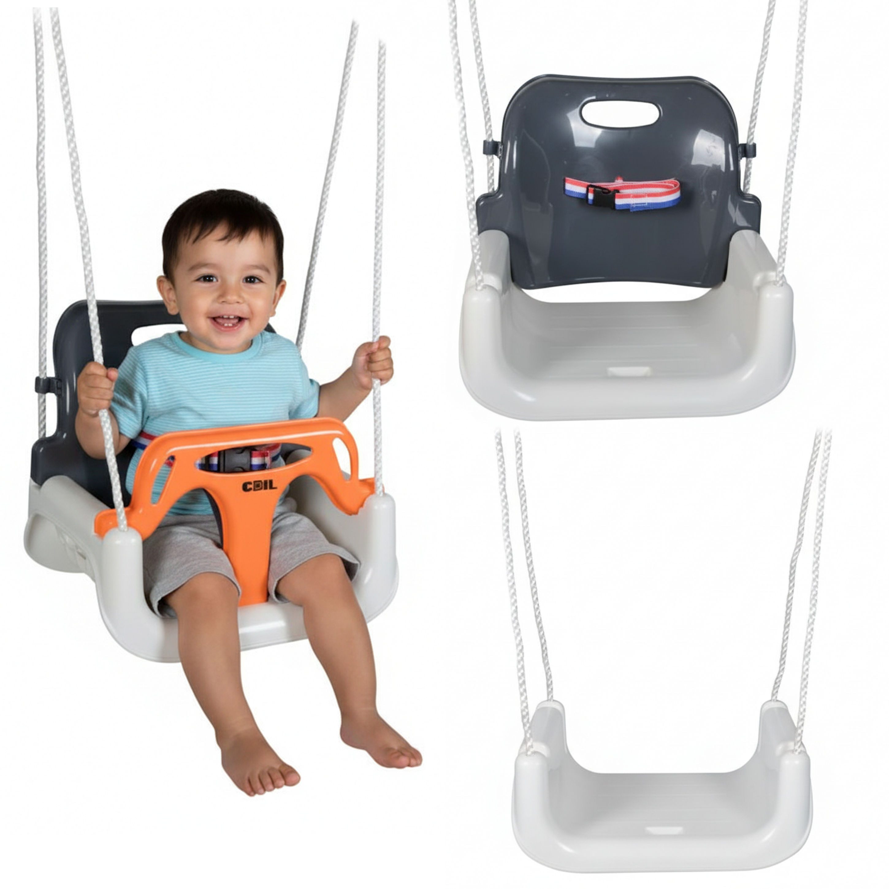 COIL Babyschaukel Schaukel 3in1, Gartenschaukel,Rückenlehne und Anschnallgurt,bis 60kg