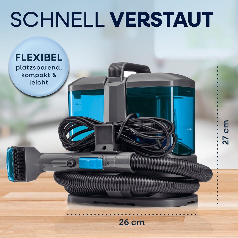 CLEANmaxx Teppichreinigungsgerät Polsterreiniger Gerät Kompakt Pro - Nasssauger & Teppichreiniger in 1, 450 W, 13 kPa Waschsauger Sofa Reiniger - Teppich Reinigungsgerät + Dual-Tank