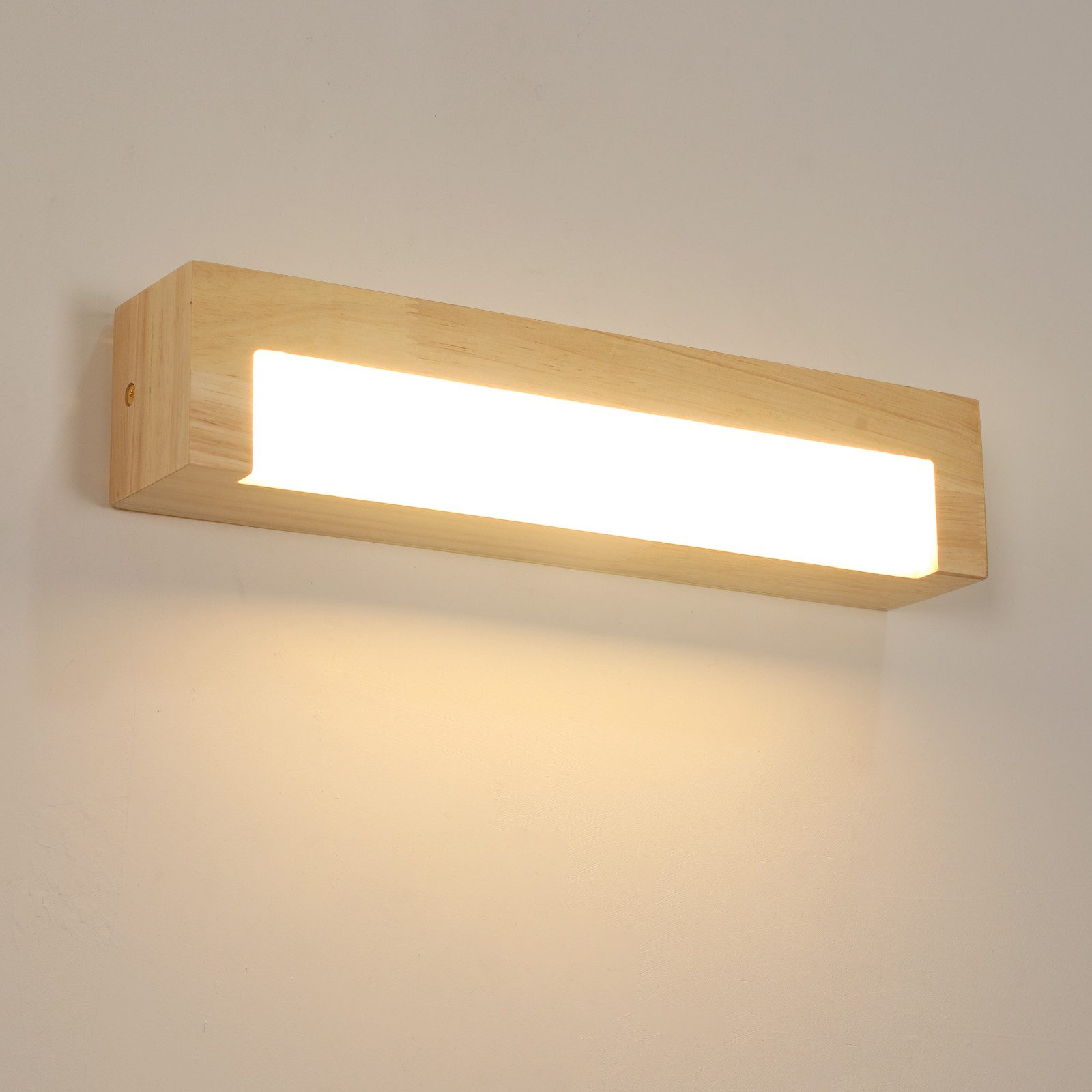 Goeco Wandleuchte Rechteckige Holzwandleuchte, LED Wandlampe, 35x7,5x6,5cm, 18W, LED fest integriert, warmes Licht, augenfreundliches Design,rechteckig, für Wohnzimmer