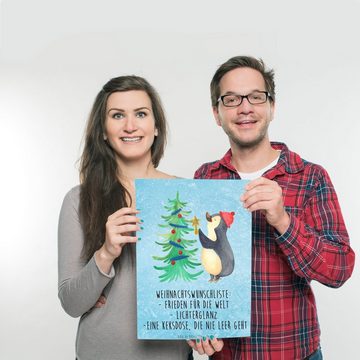 Mr. & Mrs. Panda Poster DIN A3 Pinguin Weihnachtsbaum - Eisblau - Geschenk, Handgemaltes Post, Pinguin Weihnachtsbaum (1 St), Fantasievolle Designs