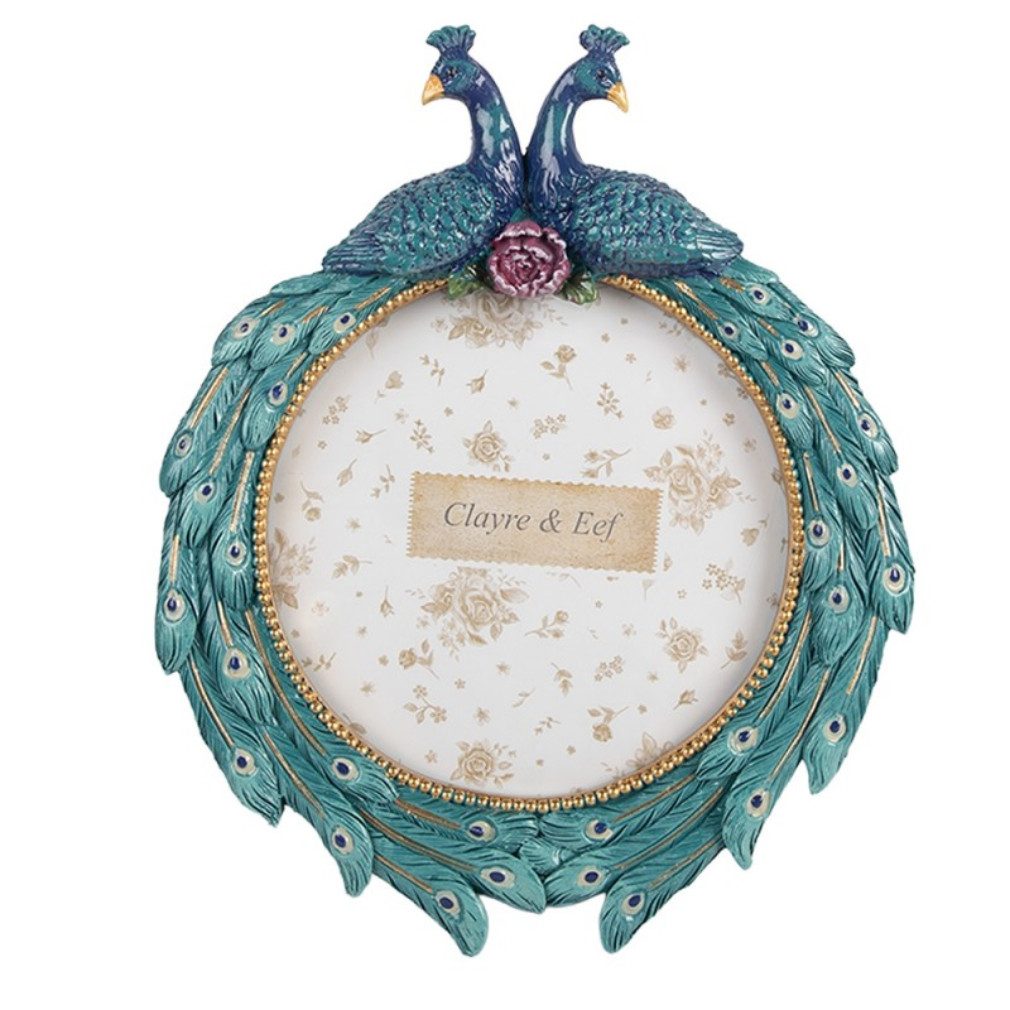 Clayre & Eef Bilderrahmen Romantischer vintage Bilderrahmen Pfau rund 13 cm