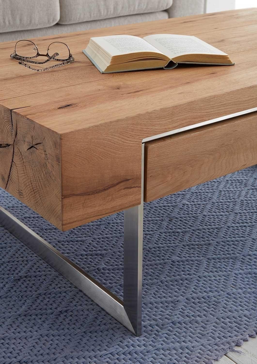 Couchtisch BIRMINGHAM, Asteichenholz furniert, Metallgestell, 1 Schublade, geölte Oberflächenbehandlung, B 110 x H 40 x T 60 cm