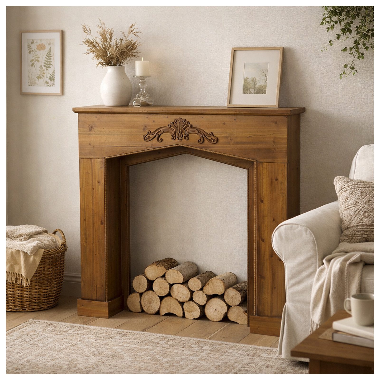 HTI-Living Dekokamin Kaminkonsole Juna Landhaus Braun (Stück, 1-St., 1 Kaminkonsole)