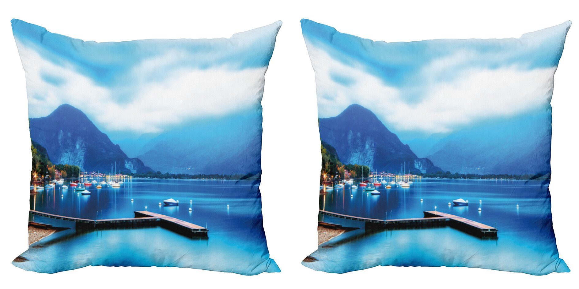 Kissenbezüge Modern Accent Doppelseitiger Digitaldruck, Abakuhaus (2 Stück), Blau Italian Harbor Village