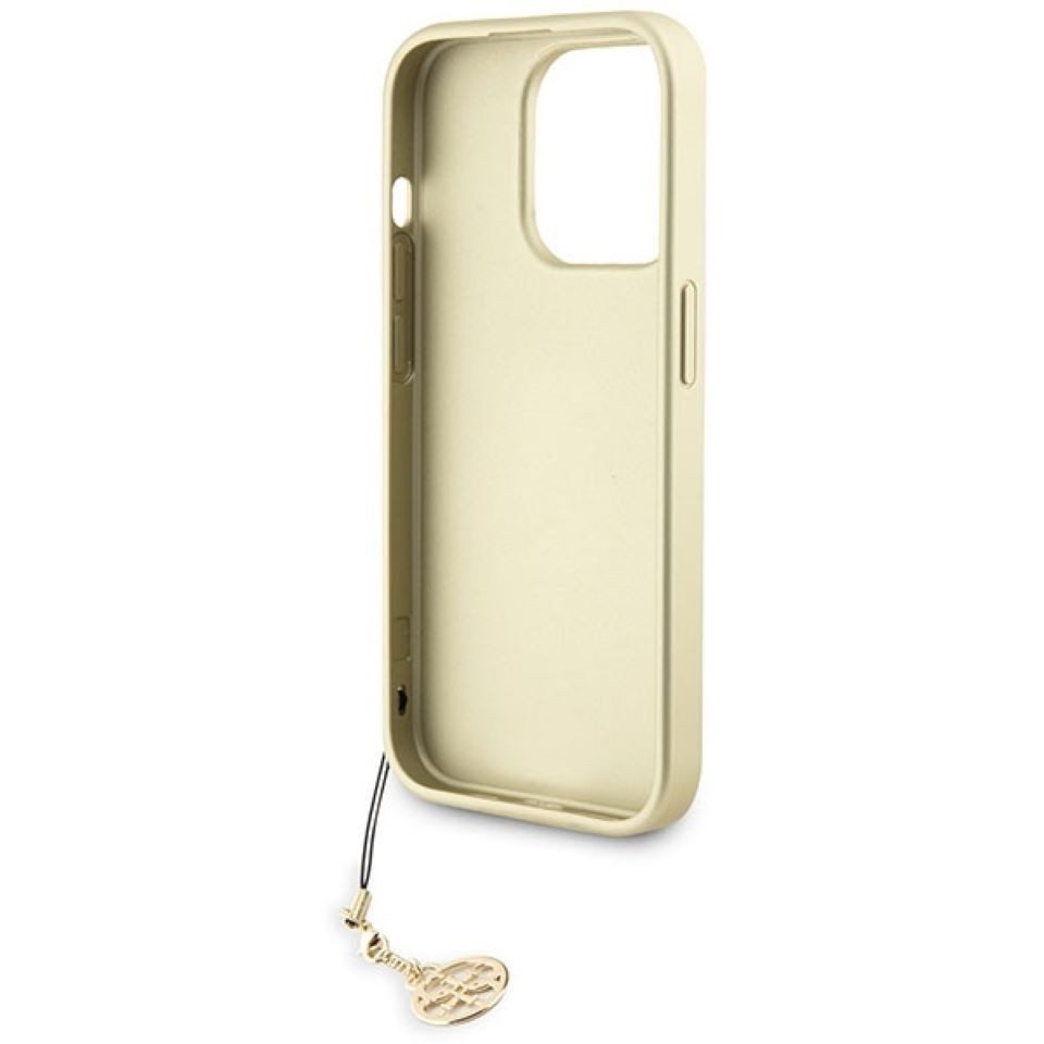 Guess Handyhülle Case iPhone 16 Pro Kunstleder braun mit Kette goldfarbig 6,3 Zoll, Kantenschutz