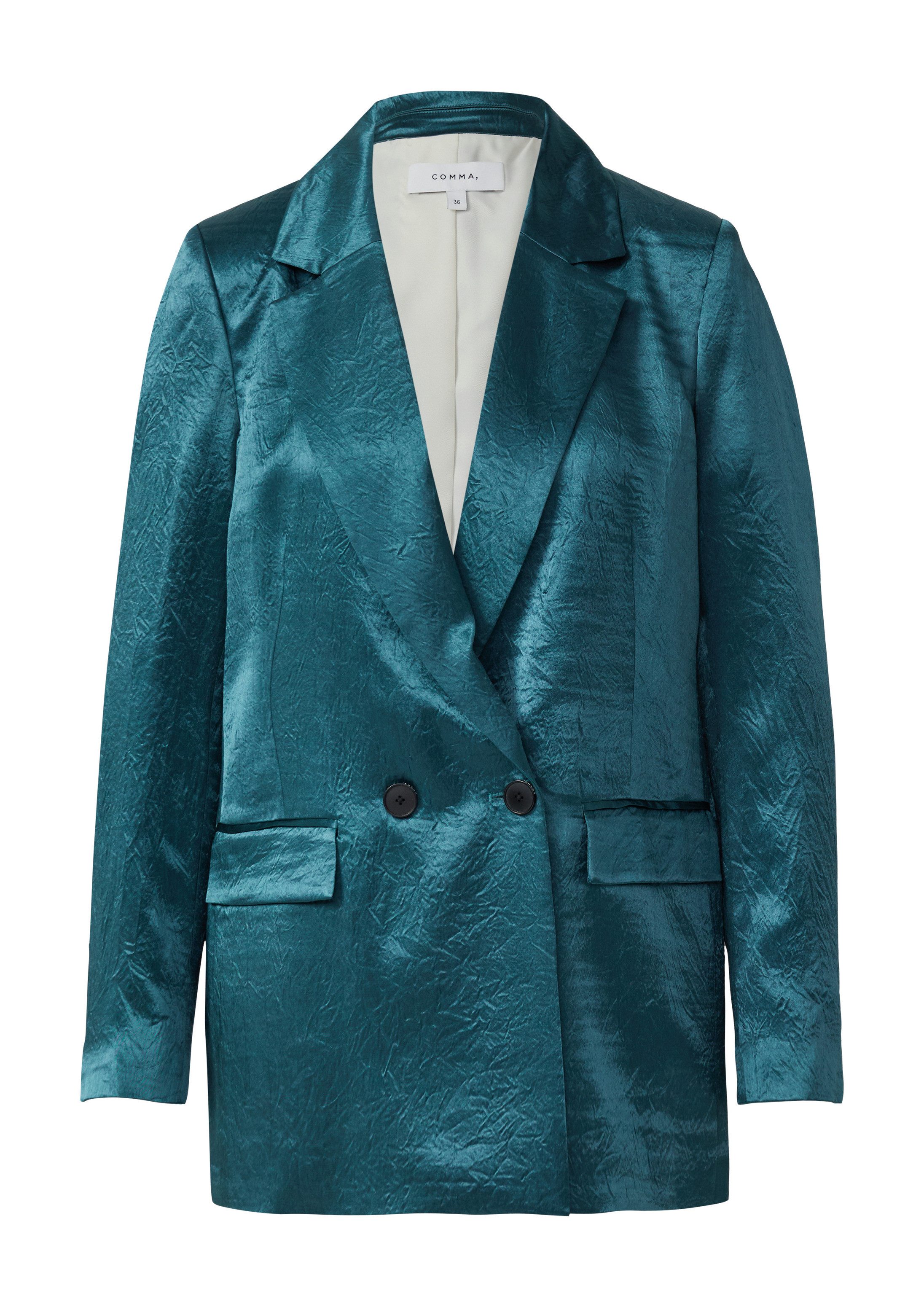 comma Jackenblazer Indoor-Blazer Antaillierter Blazer aus Crinkle-Satin