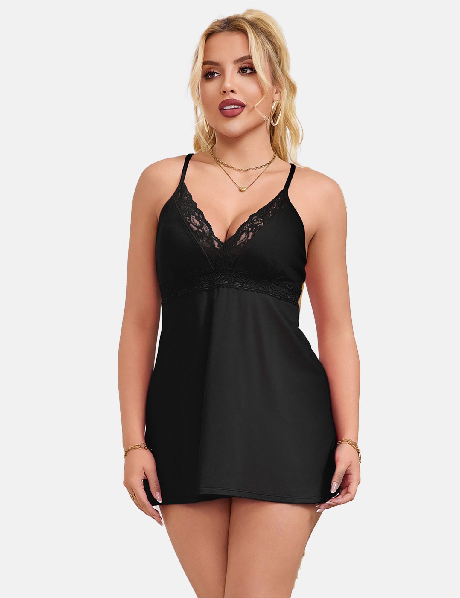 Organza Lingerie Negligé (Negligé + String) mit elegantem Spitzeneinsatz, s günstig online kaufen