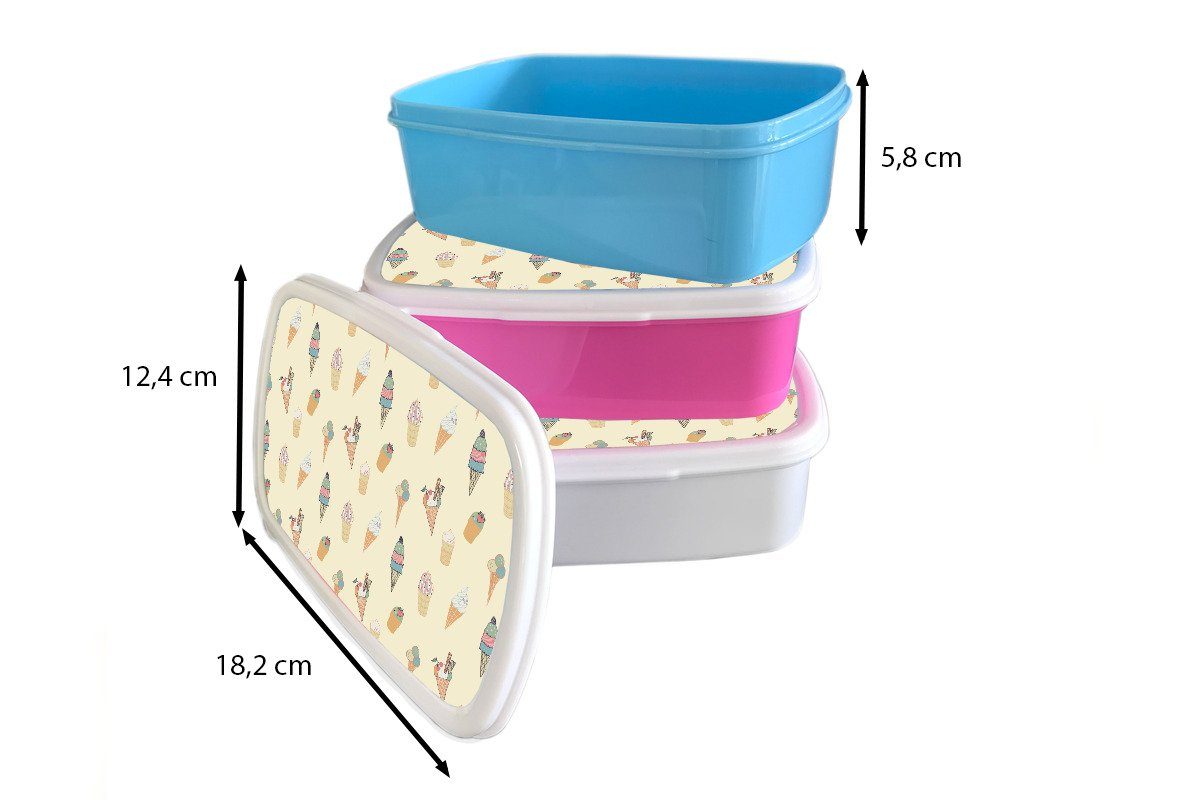 und Eiscreme und Brotbox weiß - Sommer, Lunchbox Erwachsene, (2-tlg), Muster Jungs für MuchoWow Kinder Kunststoff, - für Brotdose, Mädchen