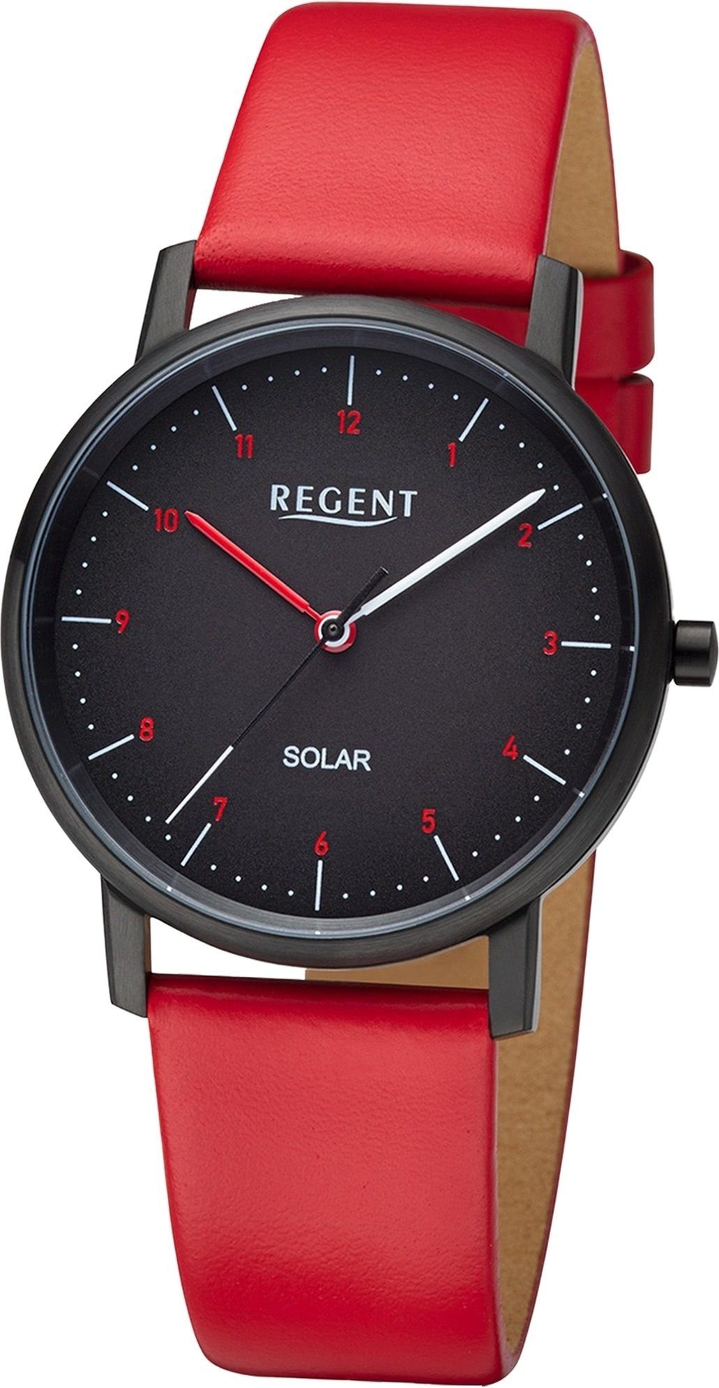Regent Solaruhr Regent Damen Solaruhr Analog Lederarmband, (Solaruhr), Damen Solaruhr rund, extra groß (ca. 35mm), Lederarmband