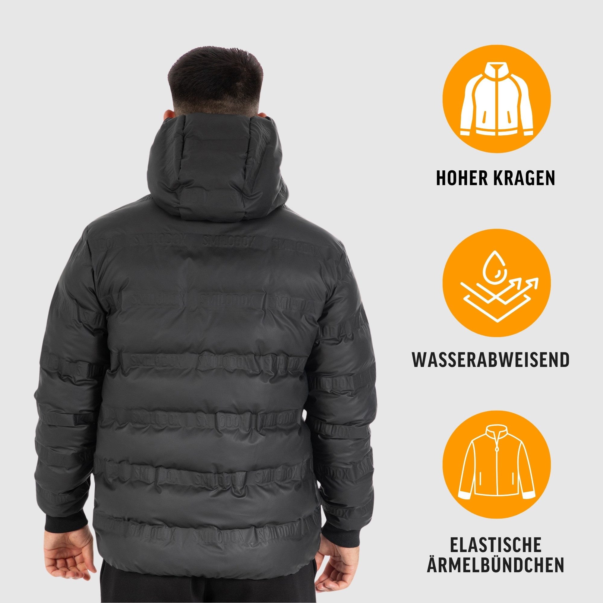 Smilodox Outdoorjacke Levi, Regenjacke Wasserabweisend mit Schriftzügen Windbreaker Regular Fit Übergangsjacke Kalte Nasse Tage Kapuze Winter Outdoor