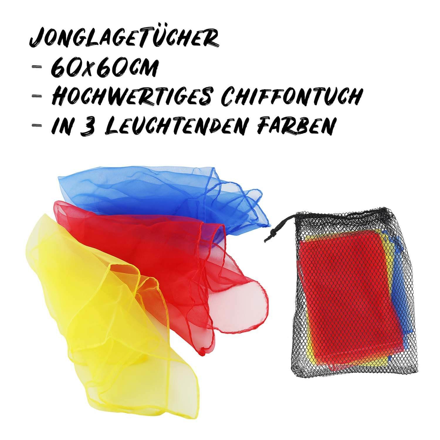 Diabolo Freizeitsport Jonglierball Set für Kinder und Erwachsene - Jonglierset (Zirkus Spielset ab 3 Jahren zum Jonglieren lernen, 11-St., Jonglierbälle Set Kinder mit Keulen, Tüchern & Teller), Juggling Kit Anfänger Erwachsene inkl. Anleitung & Tasche