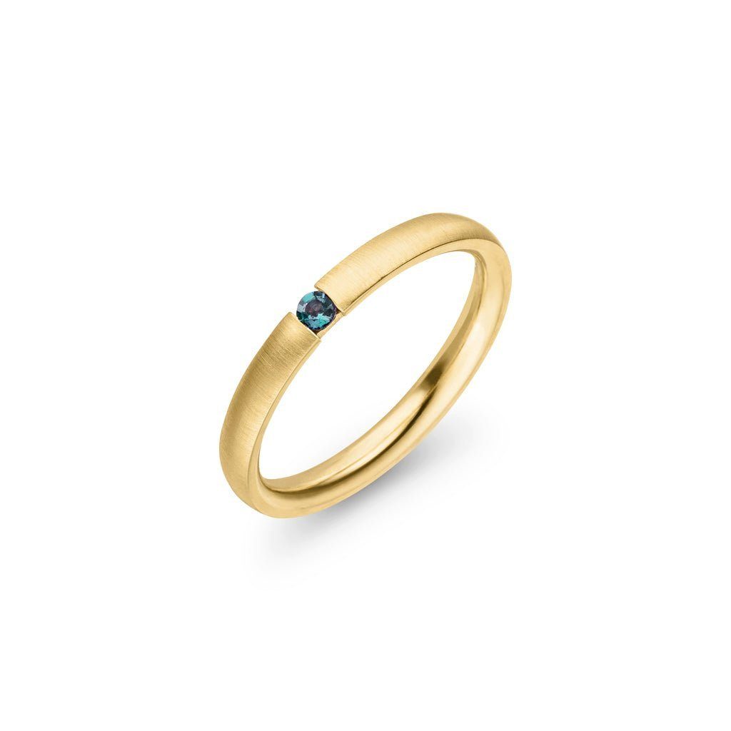 SKIELKA DESIGNSCHMUCK Goldring Gold Ring mit natürlichem Alexandrit 2,4 mm (Gelbgold 585) mit intens, hochwertige Goldschmiedearbeit aus Deutschland