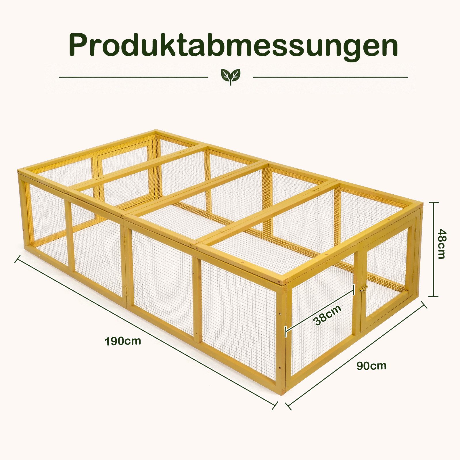 LALAHO Kleintierstall Kaninchenstall Hühnerstall mit Dachöffnung, 190 x 90 x 48 cm, aufklappbares Dach, Käfig, Meerschweinchen Stall