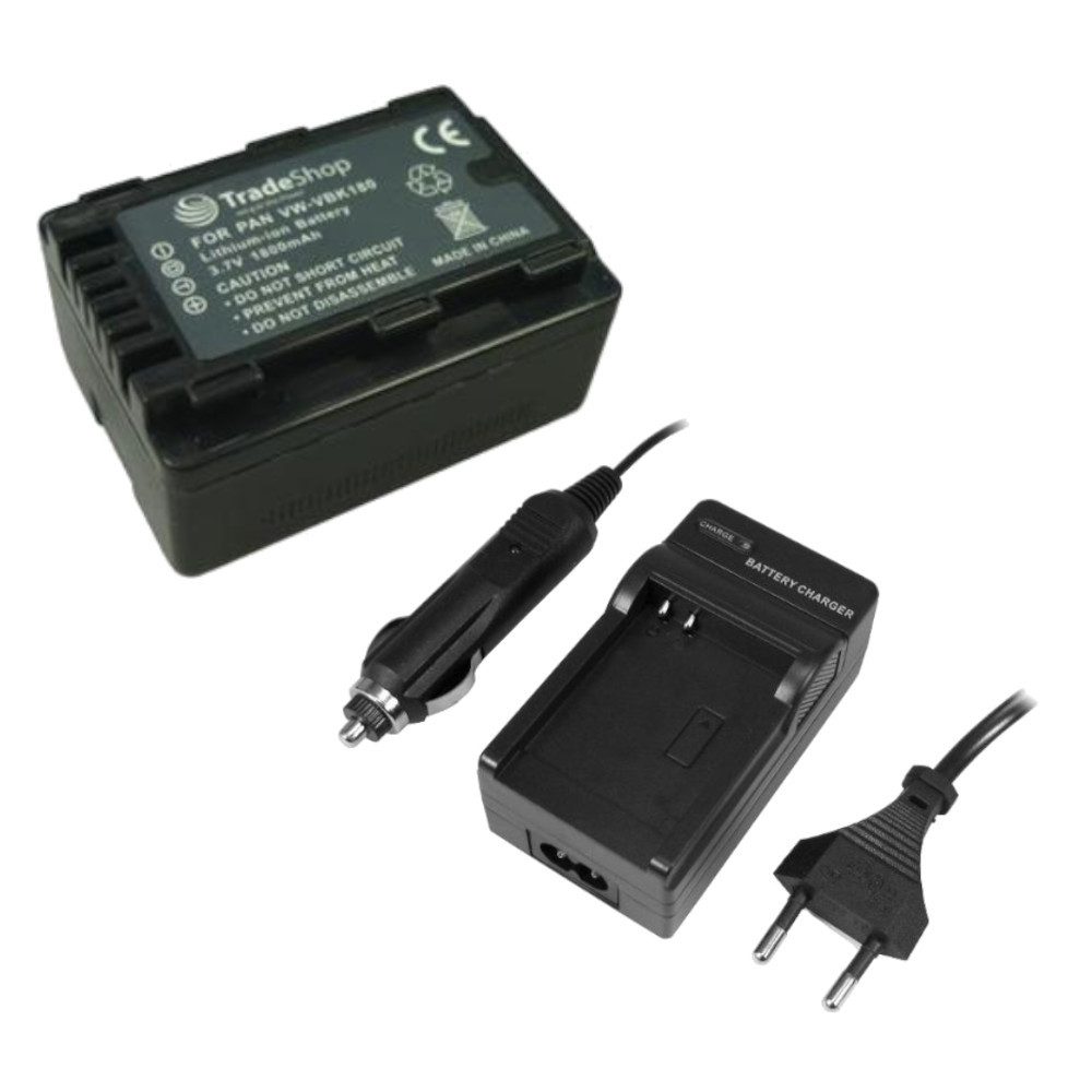 Trade-Shop 2in1 Set passend für HDC SD40 SD60 SD66 SD80 SD90 SD99 SDX1 Ladegerät Kamera-Akku Li-Ion 1800 mAh (3,7 V), Für 220V Steckdose und 12V/24V Kfz Zigarettenanzünder