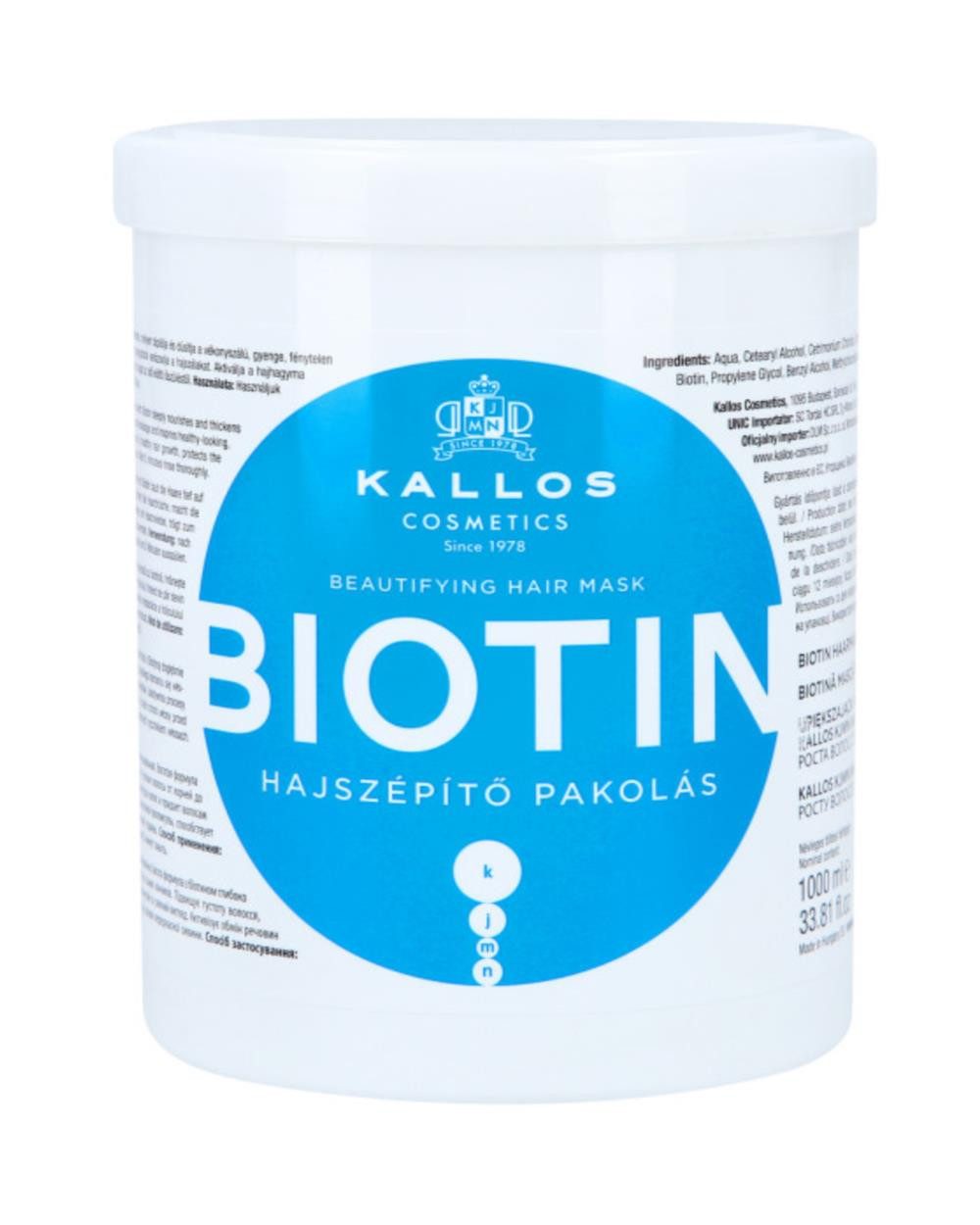 Kallos Cosmetics Haarmaske Kallos Cosmetics Haarmaske - Biotin (1000 m)l, Packung, Haarmaske für dünnes und schwaches Haar