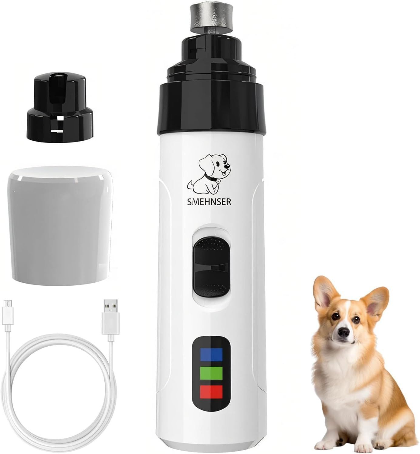 MOPUEA Hundeschermaschine Haustiernagelschleifer,schnurloser Nagelschleifer, USB-Aufladung, für kleine, mittlere und große Tiere,sicher für Hunde/Katzen, Dual-Speed-Regelung, 3 Schleiföffnungen, geringes Rauschen