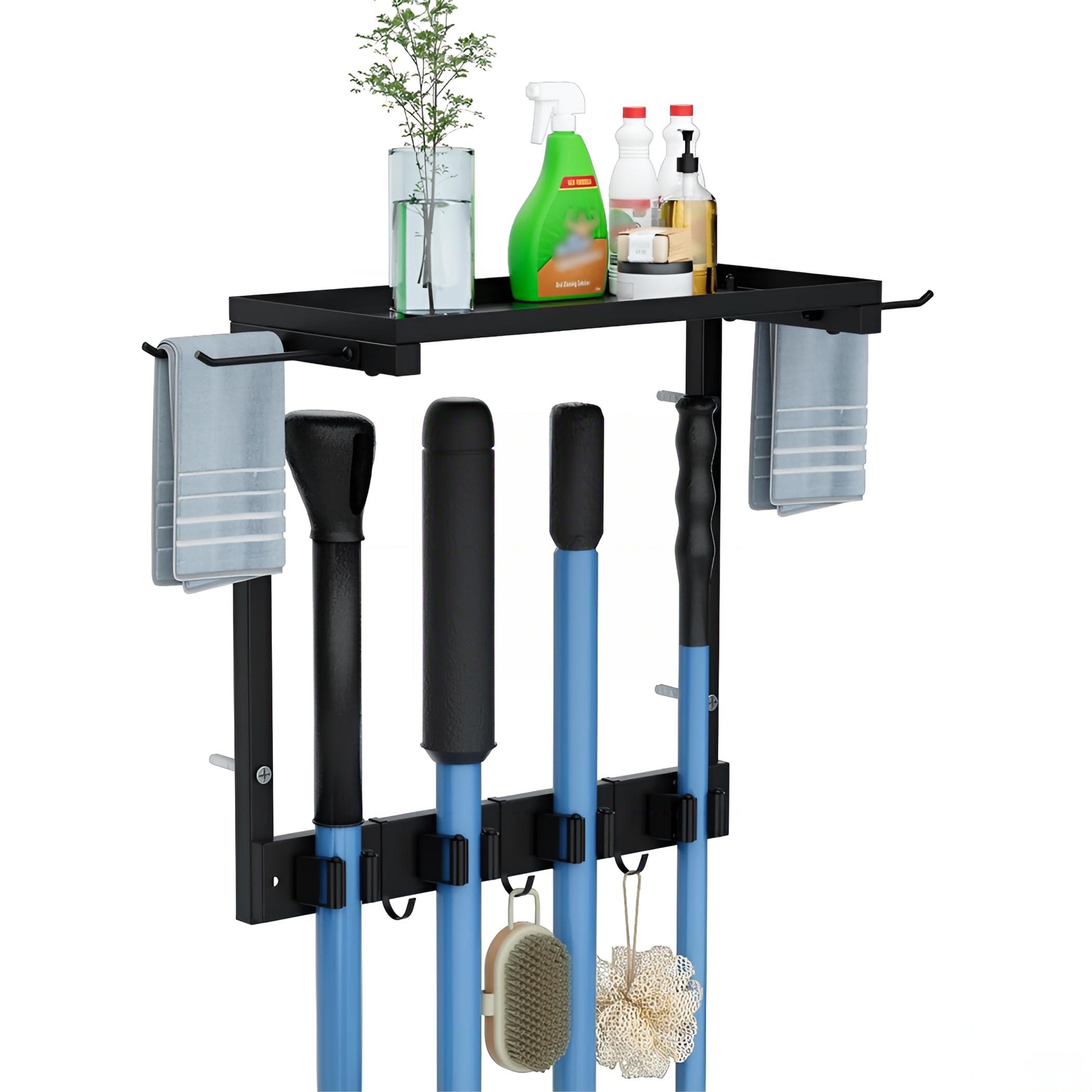 Toomoke Badregal Wandregal, Besenhalter für Bad, Küche und Haushalt, Wandorganizer, Mopphalter für Garage, Hauswirtschaft und Abstellraum, …