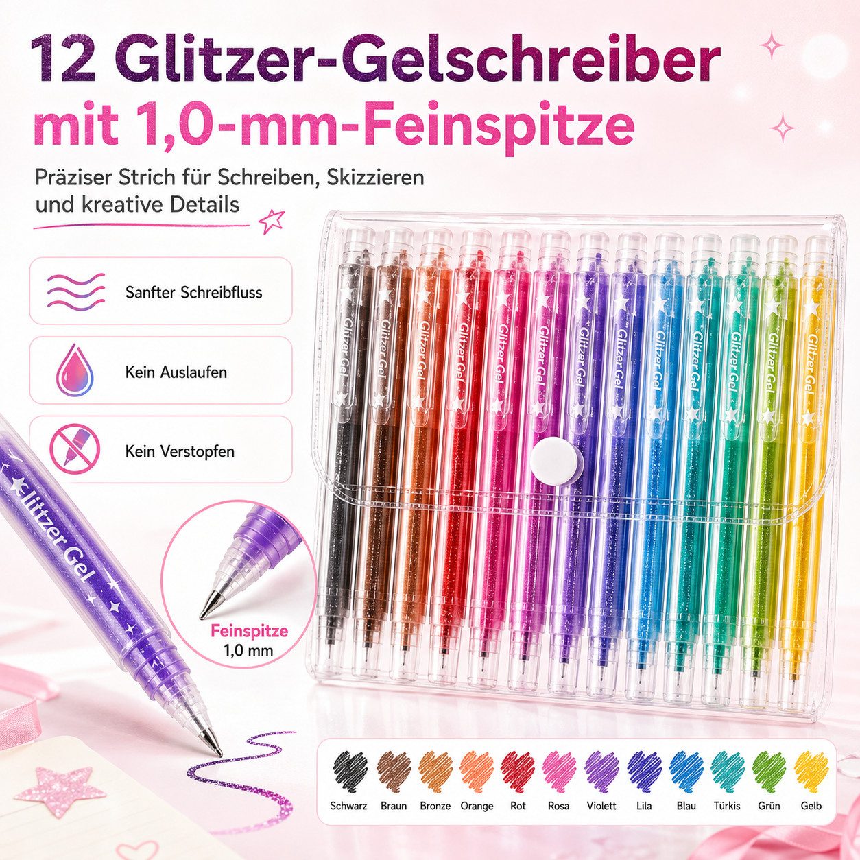 Fyrove Aquarellstifte Gelstifte, Glitzerstifte, Kugelschreiber, Fineliner, (Set, 12-tlg), Für Bullet Journal, Für Tagebuch , Für Grußkarten