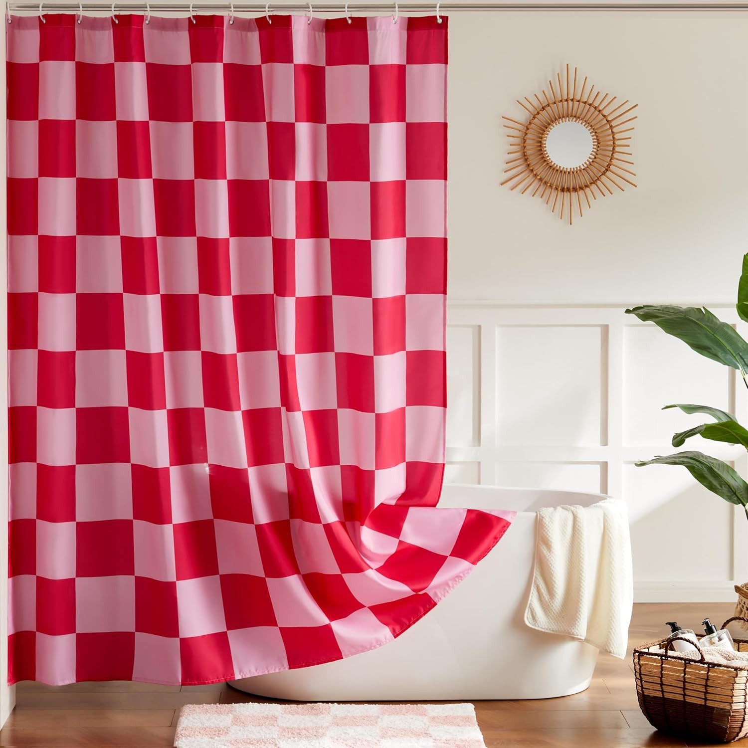 Coonoor Duschvorhang für Badezimmer, hübsches Retro-Schachbrettmuster,183 x 183 cm