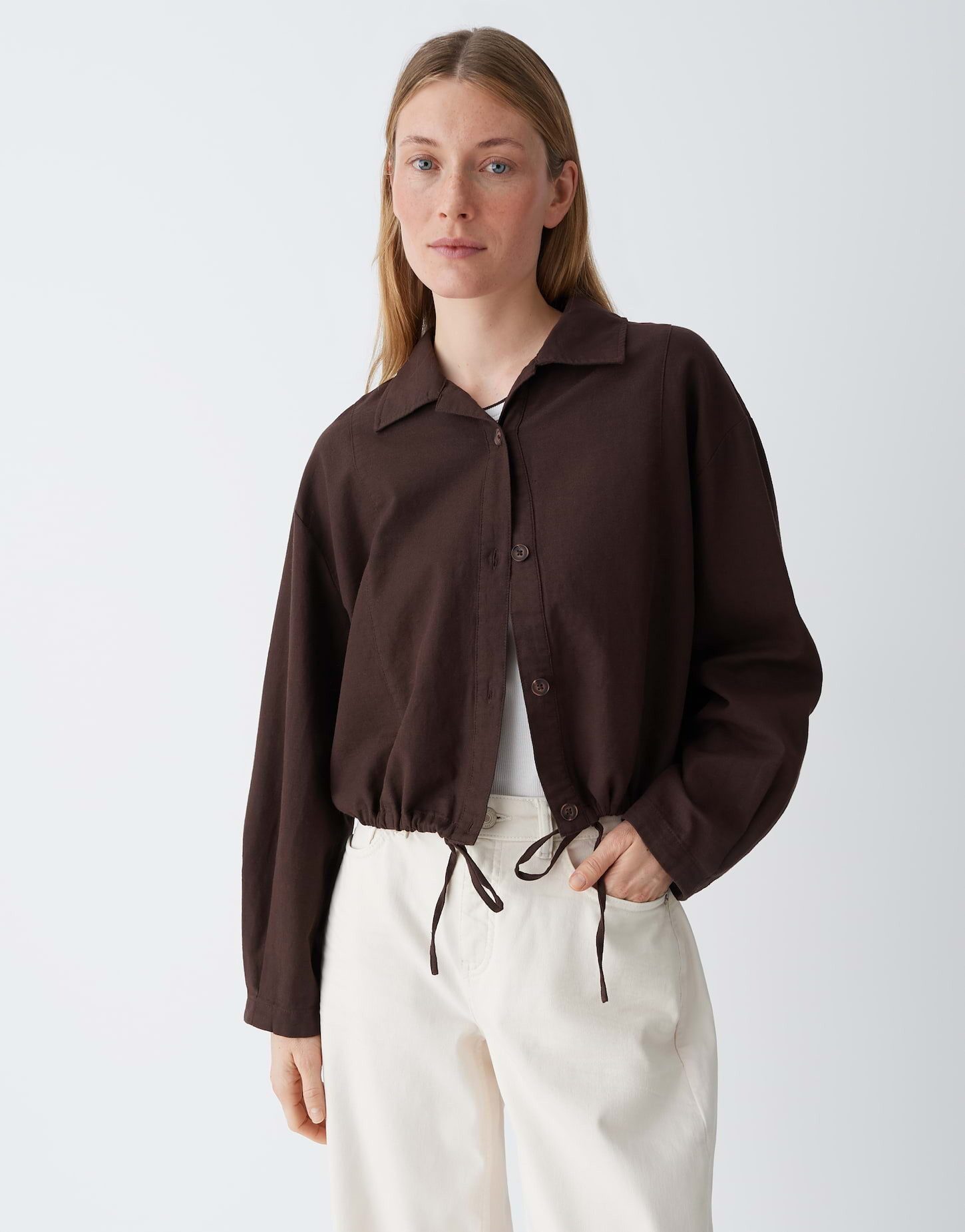 OPUS Langarmbluse Overshirt aus BCI Cotton Mix Weite Passform, Tunnelzug im günstig online kaufen