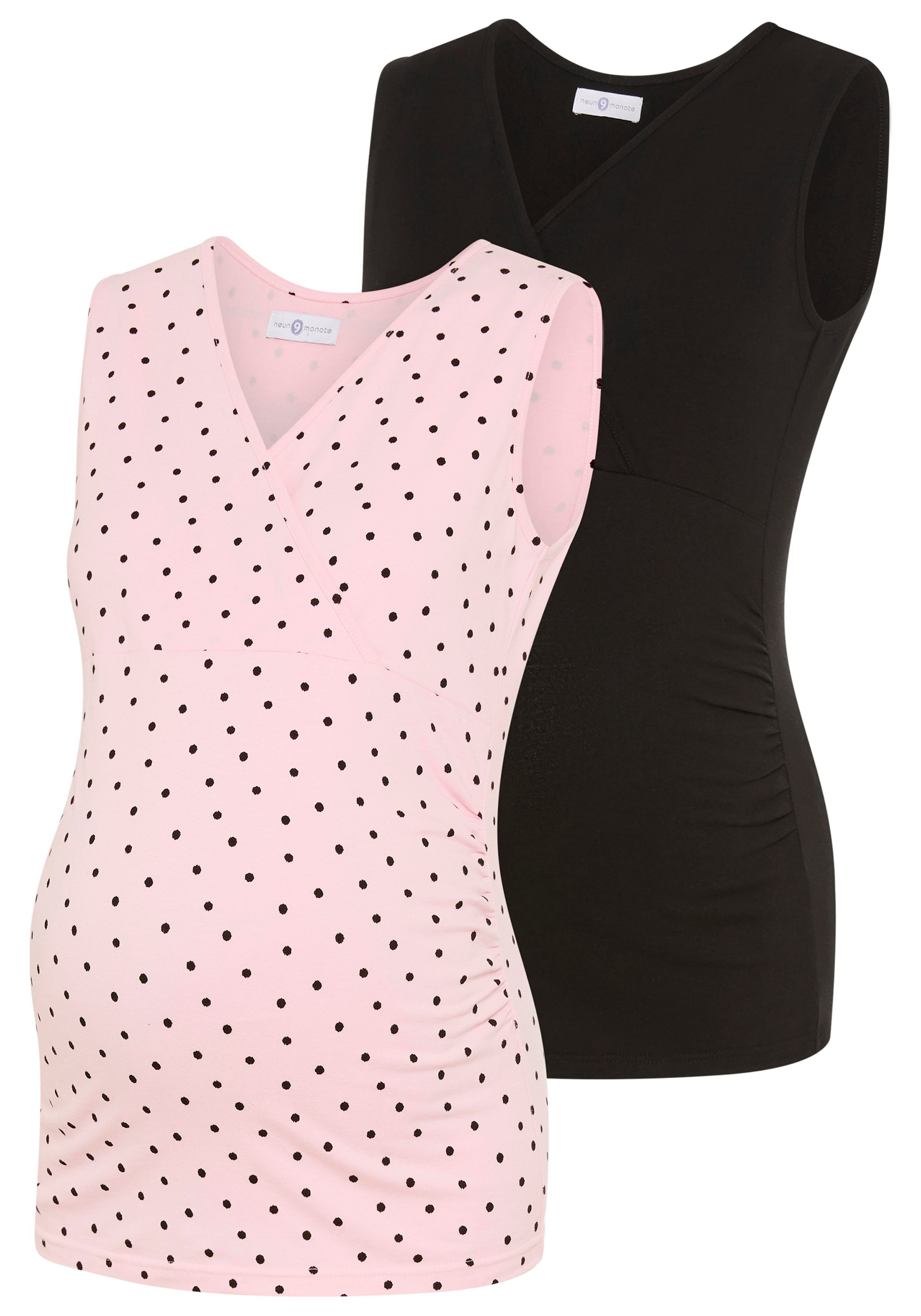 Neun Monate Umstandsshirt 2er Pack Umstands-Tops (Packung, 2-tlg., 2) eng anliegende Passform, tiefer V-Ausschnitt mit Wickeloptik. € 32,99, (€ 16,50 pro 1 Stk).