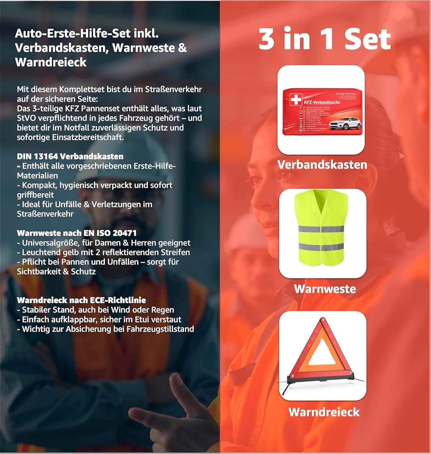 autogadget® Erste-Hilfe-Set 3 in 1 - Auto Erste Hilfe Set 2026 - KFZ Verbandskasten Auto, (Set, 1 St), Europaweit zugelassen