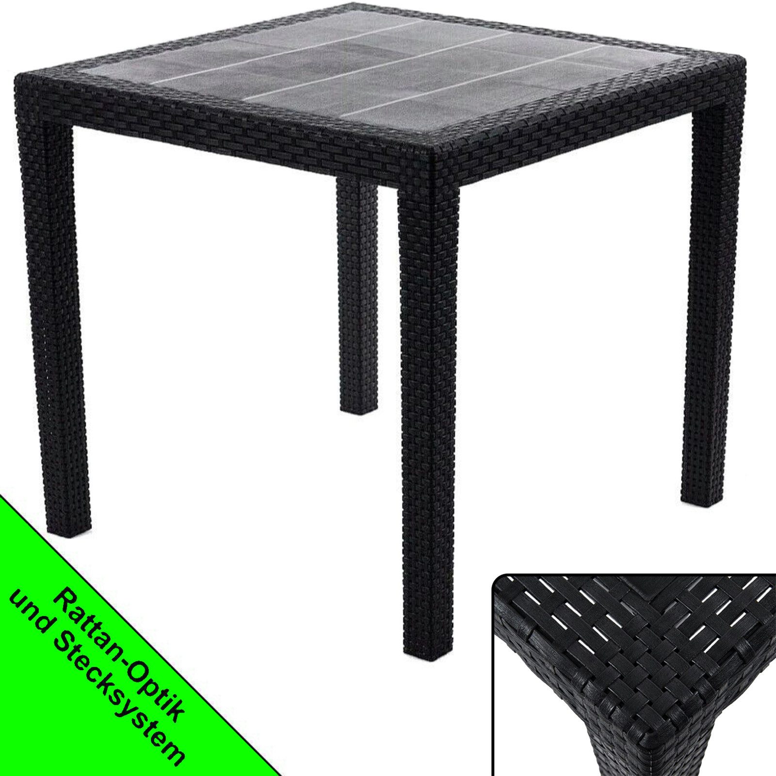 Progarden Gartentisch Balkontisch Terrassentisch Rattanoptik Bistrotisch 80x80cm Anthrazit (Packung, 1-St., 1 Tisch), UV-Beständig, Robust, Wetterfest, Made in Italy, Hochwertig