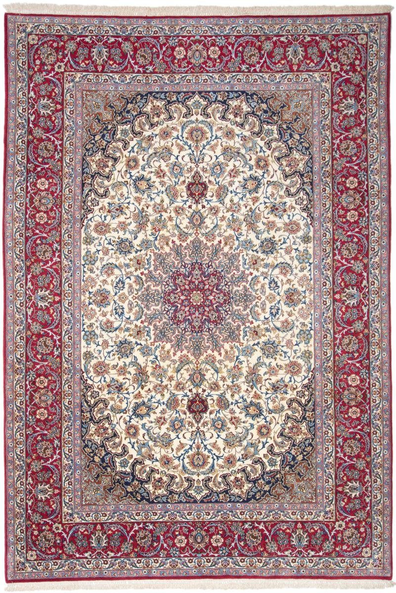Orientteppich Isfahan Seidenkette 204x307 Handgeknüpfter Orientteppich, Nain Trading, rechteckig, Höhe: 6 mm