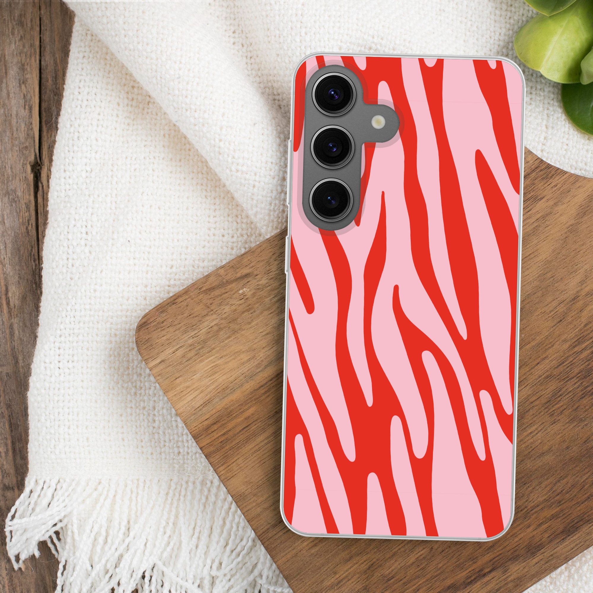 MuchoWow Handyhülle für Samsung Galaxy S24 Zebramuster - Rosa - Rot - Tiermuster, Phone Case, Silikon, Schutzhülle Dünn