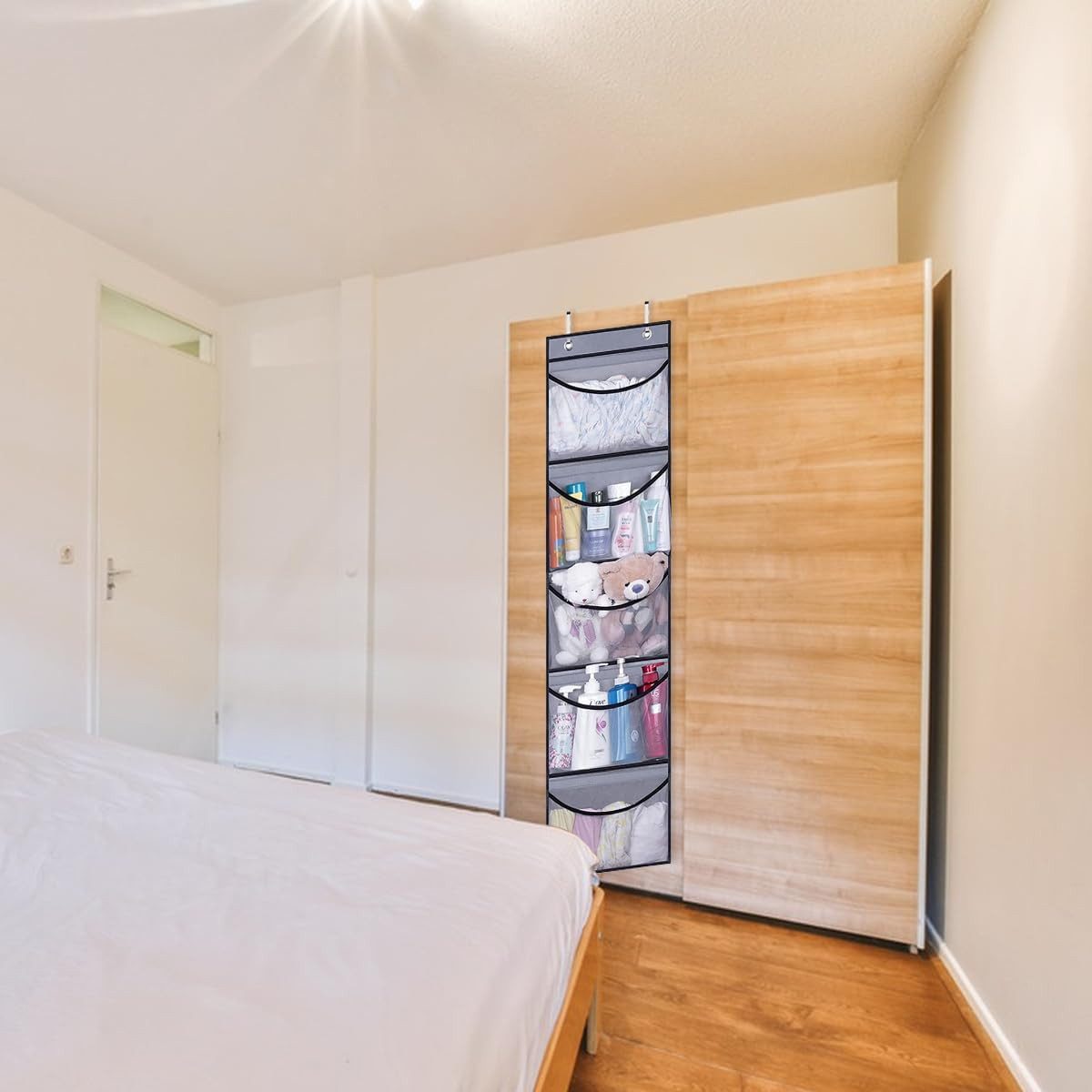 BlingBin Hängeregal 2er Set Tür Organizer Hängeregal mit 5 Netztaschen und 4 Haken, 2 Stück 2-tlg., Badezimmer Aufbewahrung und Organisation für Kleidung und Spielzeug