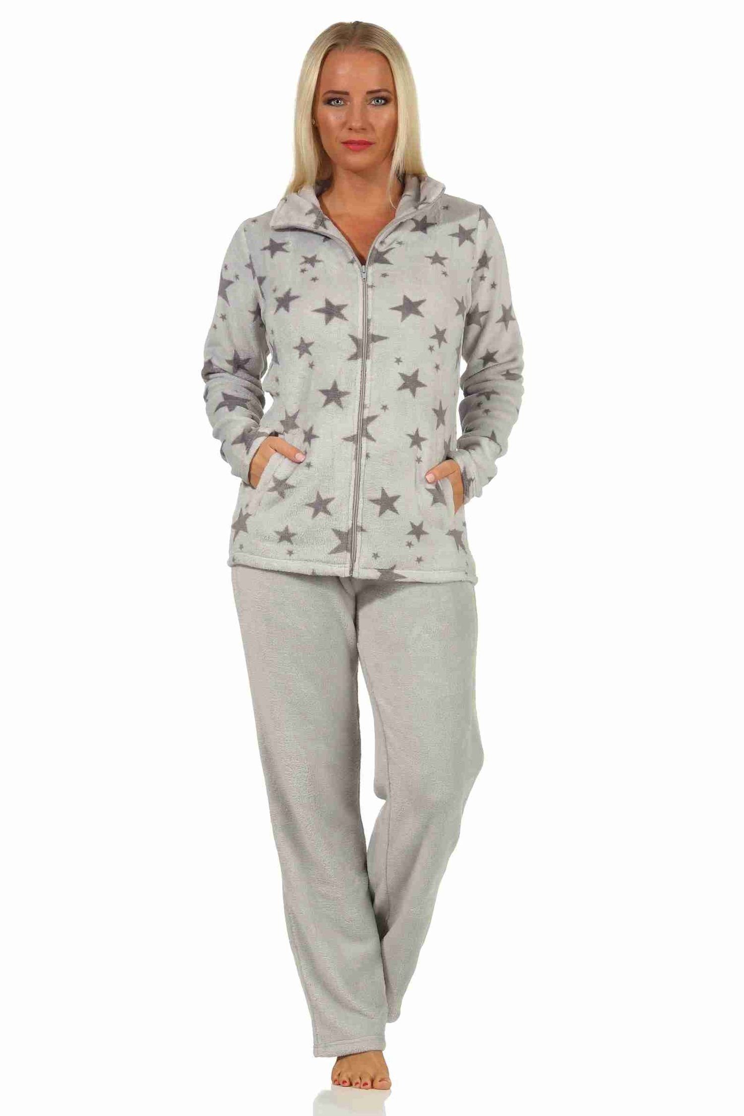 Normann Relaxanzug Damen Coralfleece Hausanzug Homewear mit Sternen als Motiv