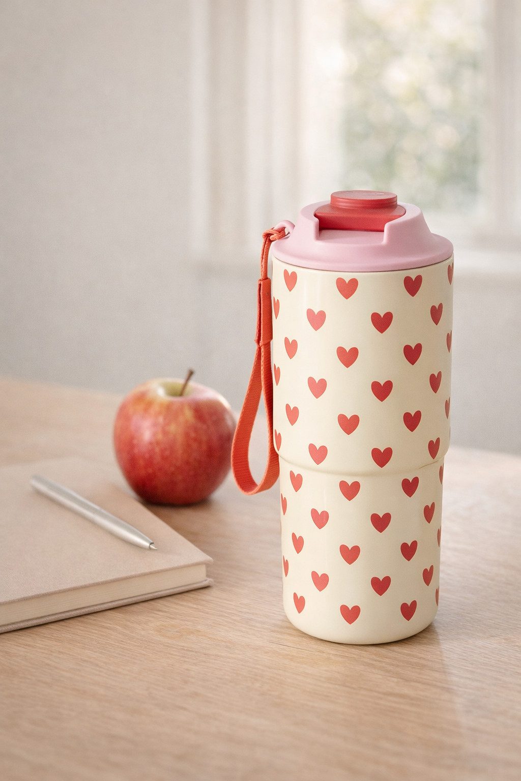 rice Trinkflasche Rice Edelstahl Trinkflasche 550 ml – Herz Print Creme – BPA-frei
