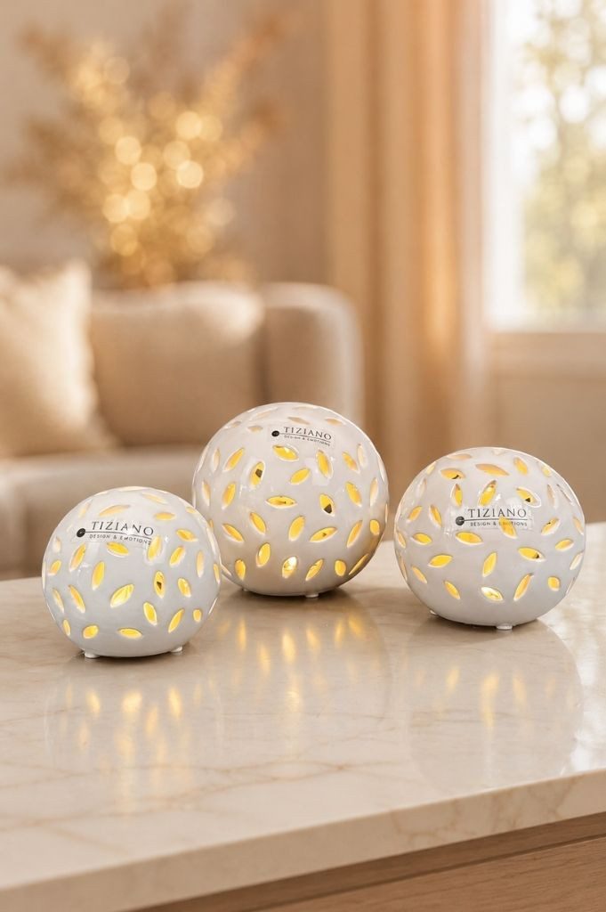 TIZIANO - DESIGN & EMOTIONS Dekofigur Lichtkugel Villari LED weiß-creme