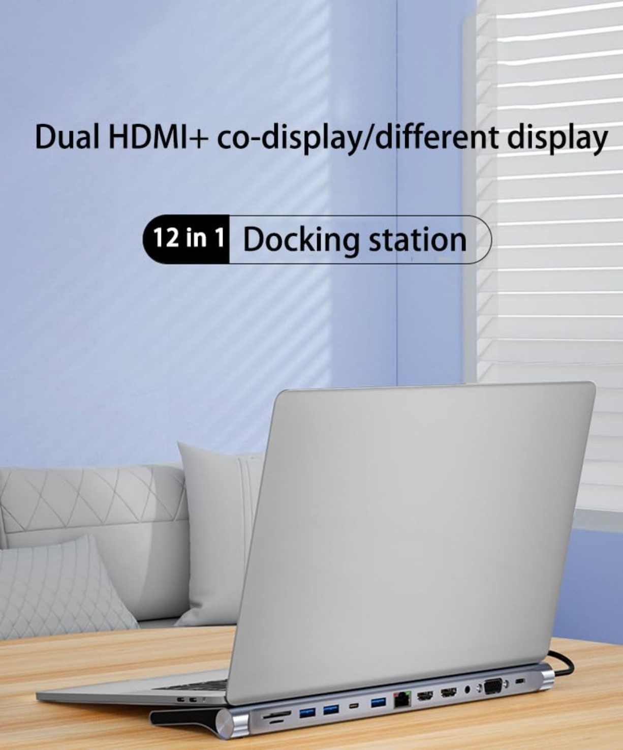 MOPUEA Dockingstation Laptop 12in1 USB C Hub HDMI TF SD Audio PD87W Dockingstation (4K/30Hz, 1080P, PD87W, Audioanschluss, Hochgeschwindigkeit) – Bild 4 von 5