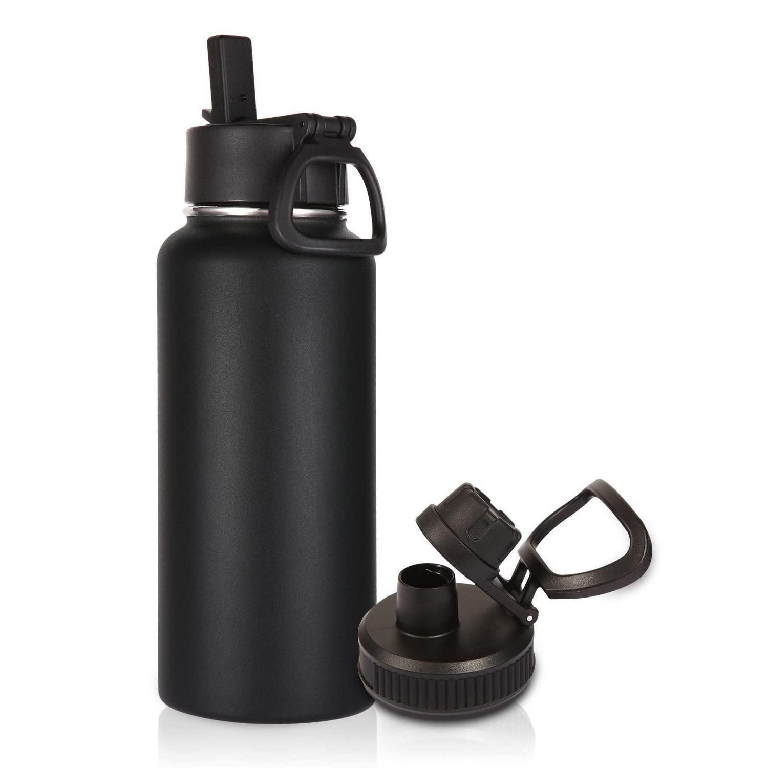 LuxusKollektion Thermoflasche Trinkflasche 1000ml Edelstahl Vakuumisoliert Schwarz
