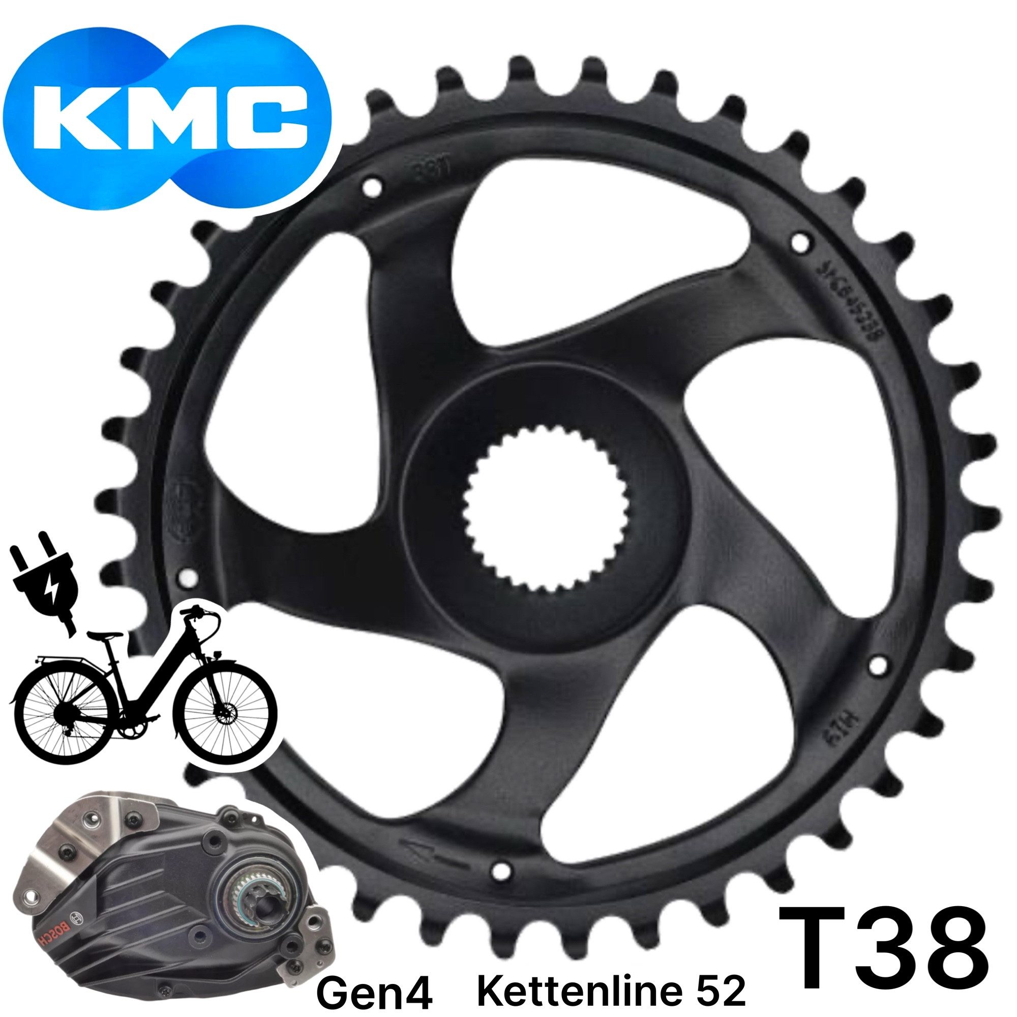KMC Fahrradkurbel KMC Kettenblatt Ebike für Bosch Gen.3 / Gen.4 Antriebsritzel 38 Zähne